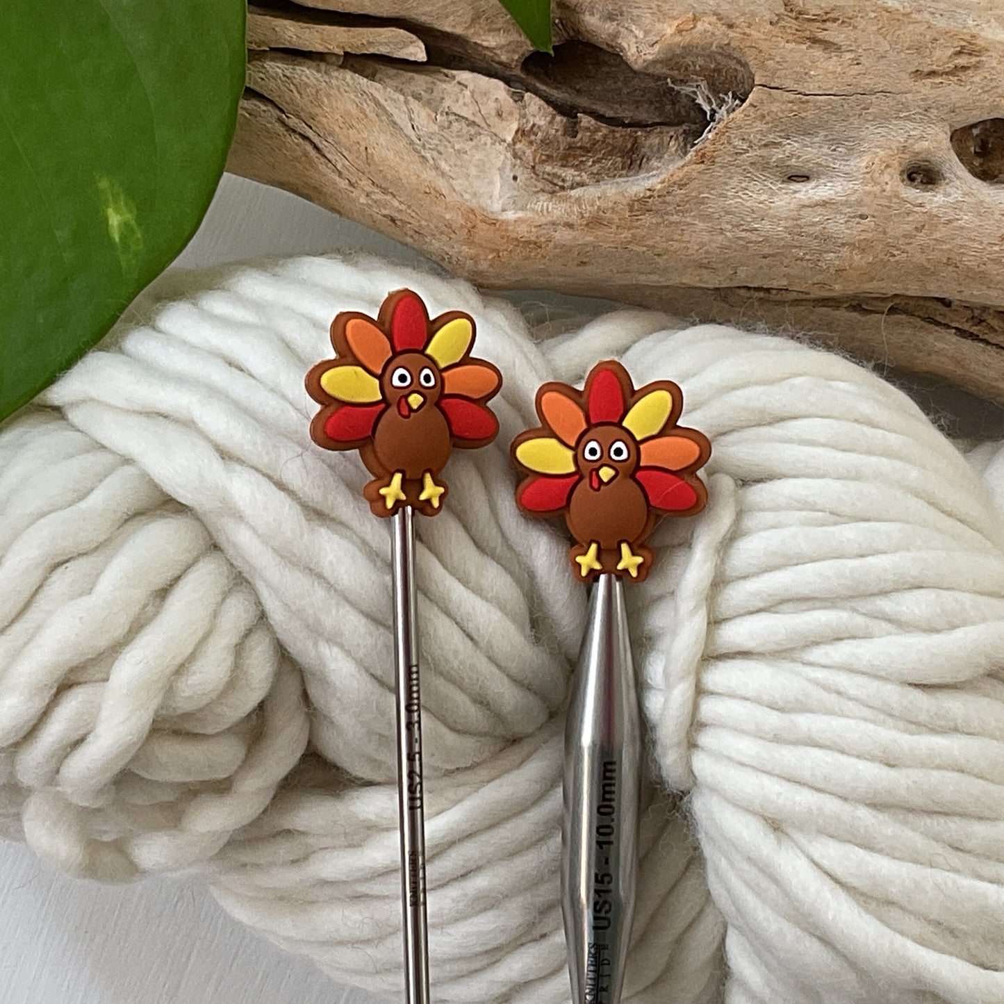 Knitting Stitch Stoppers, ADORABLE MULTICOLOR TURKEYS Set of 2 knitting needle point protectors/ Knit tools Autumn +Fun Knit