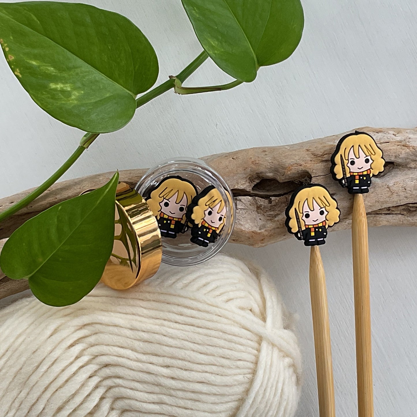 Blonde Wizard Knitting Stitch Stoppers, Girl Wizard, Set of 2 knitting needle point protectors, Wizard School student,