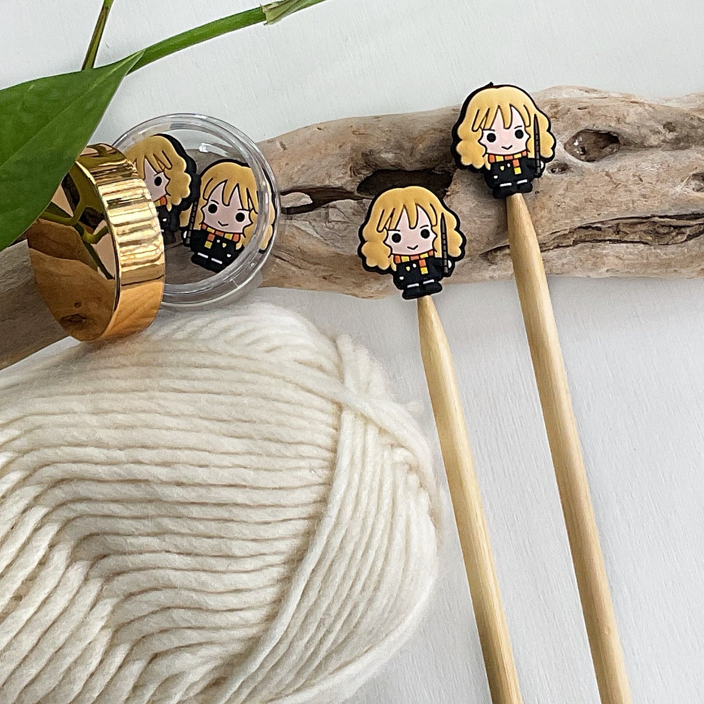 Blonde Wizard Knitting Stitch Stoppers, Girl Wizard, Set of 2 knitting needle point protectors, Wizard School student,