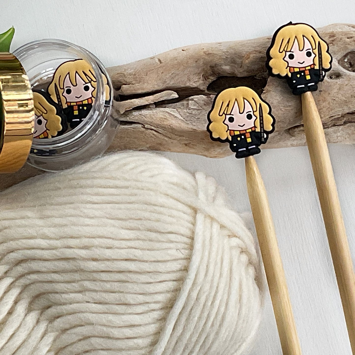 Blonde Wizard Knitting Stitch Stoppers, Girl Wizard, Set of 2 knitting needle point protectors, Wizard School student,
