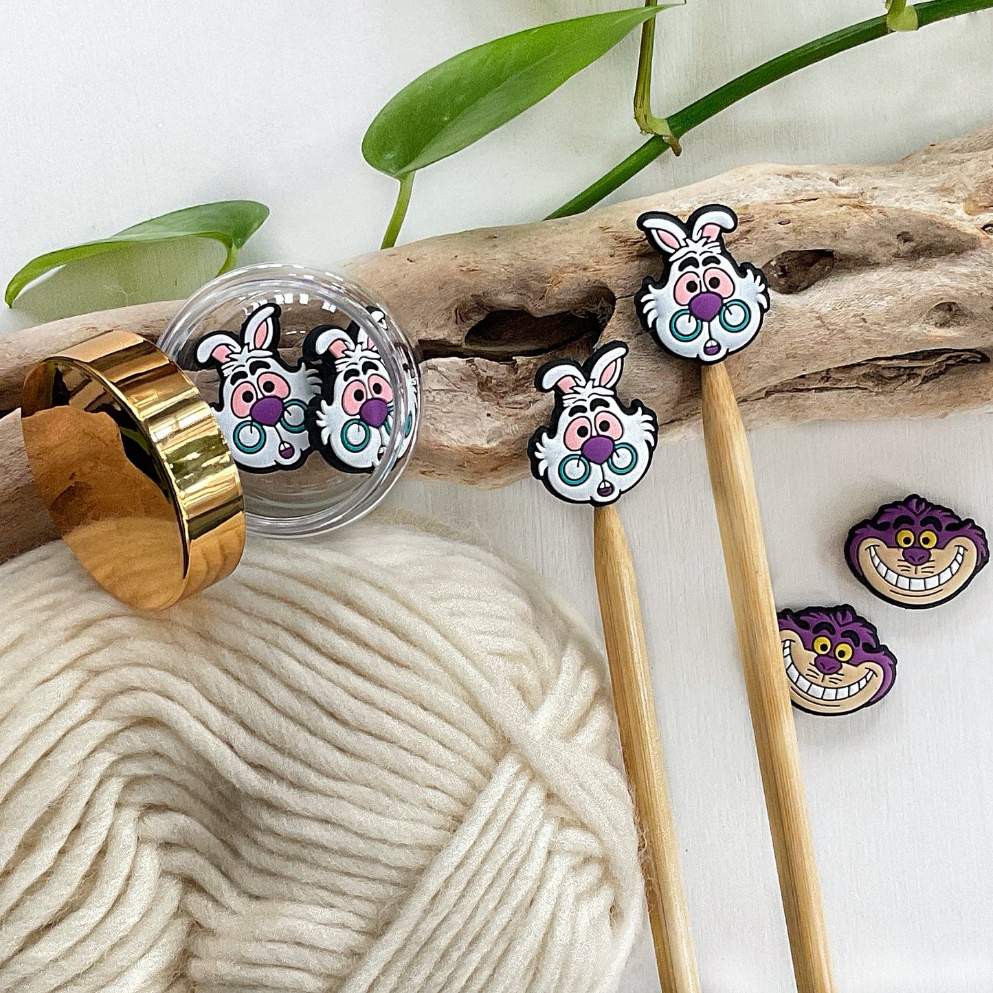 White Rabbit, Wonderland, knitting needle buddy, Set of 2 fairy tale Alice in Wonderland, stitch stoppers knitting needle point protectors