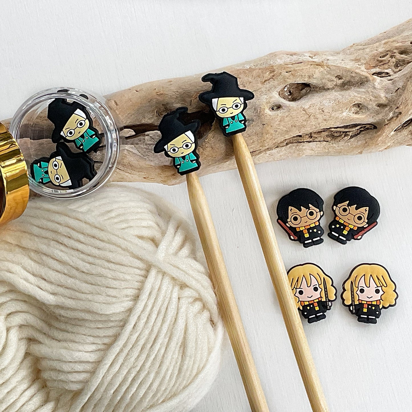 Wizard School Professor M, Wizard Knitting Stitch Stoppers, Wizard Teacher, Set of 2 shaped knitting needle point protectors