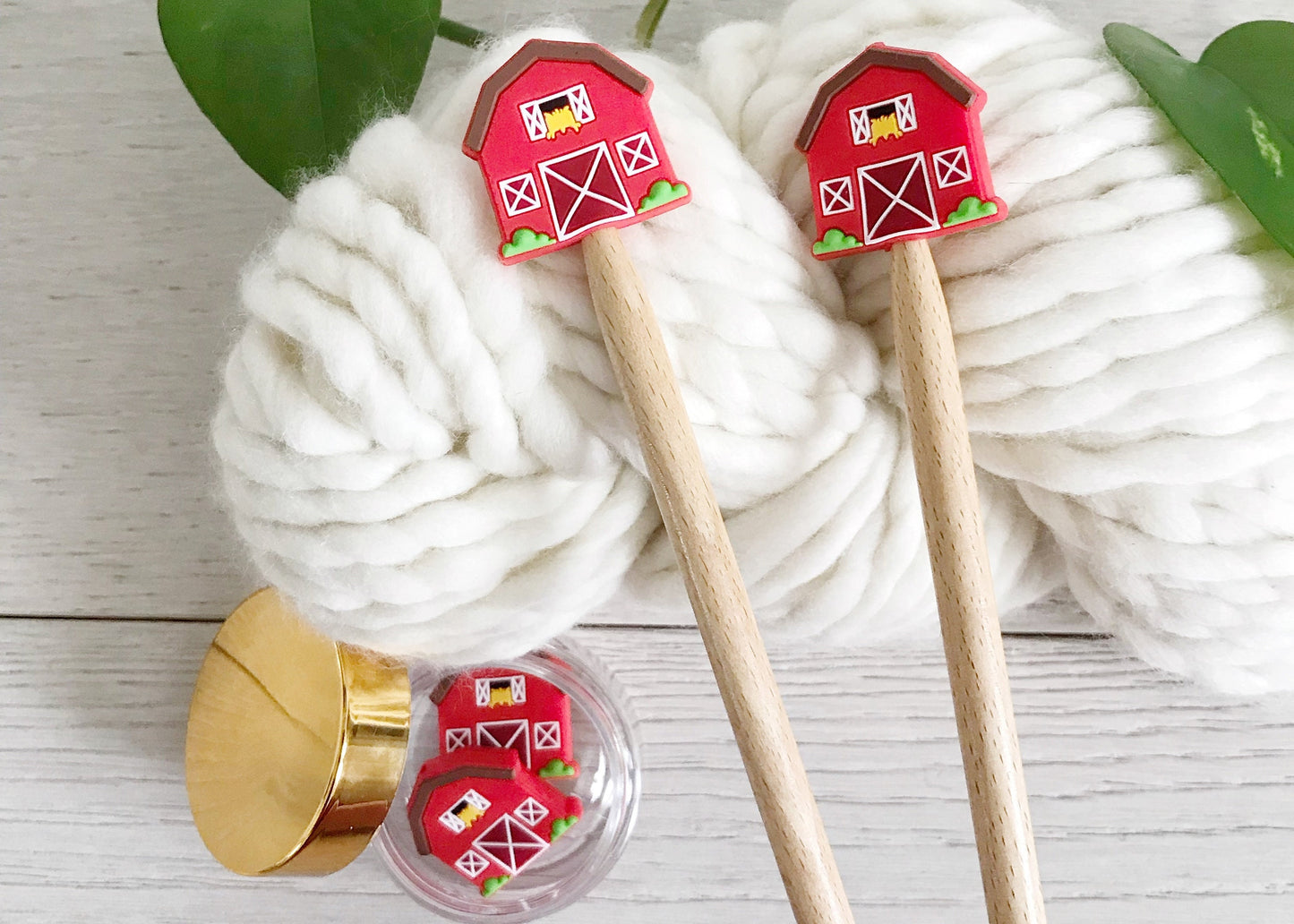 RED BARN stitch Stoppers, keep your stitches safe, Set of 2 Farmhouse Barn stitch stoppers, knitting needle point protectors