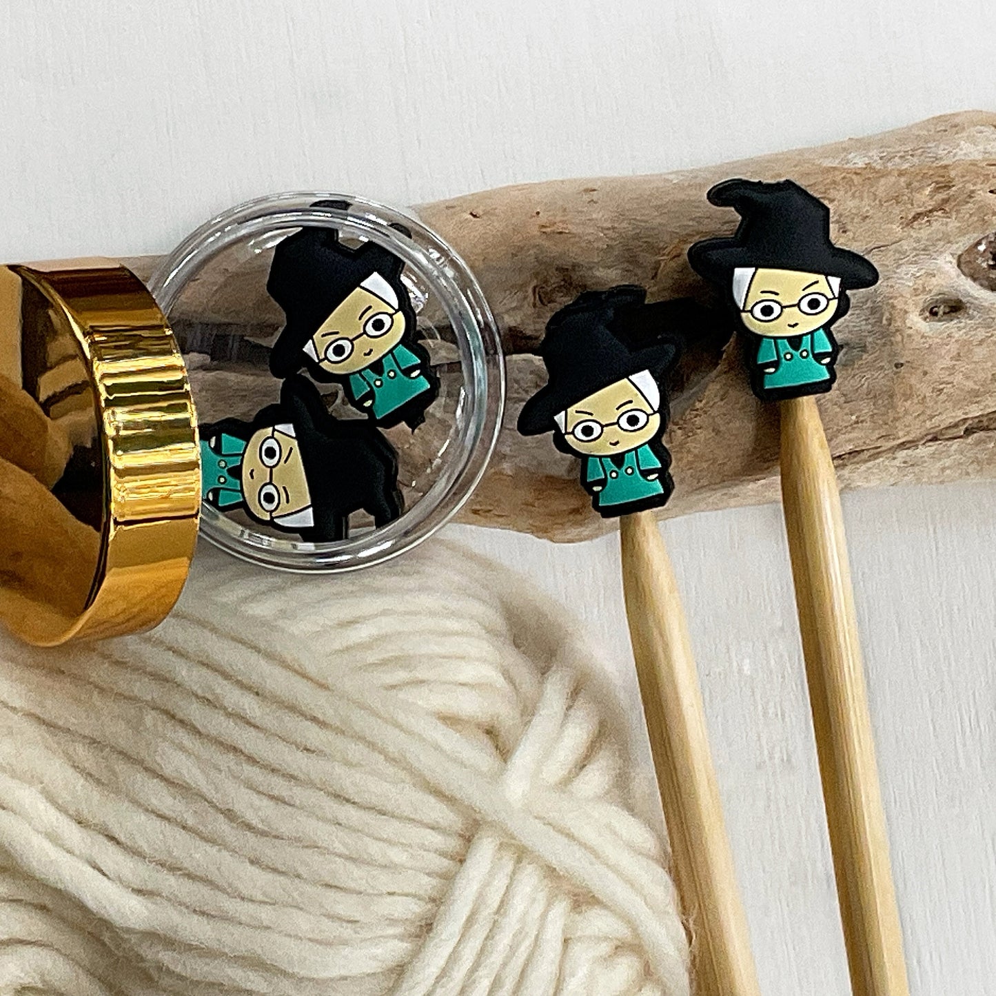 Wizard School Professor M, Wizard Knitting Stitch Stoppers, Wizard Teacher, Set of 2 shaped knitting needle point protectors