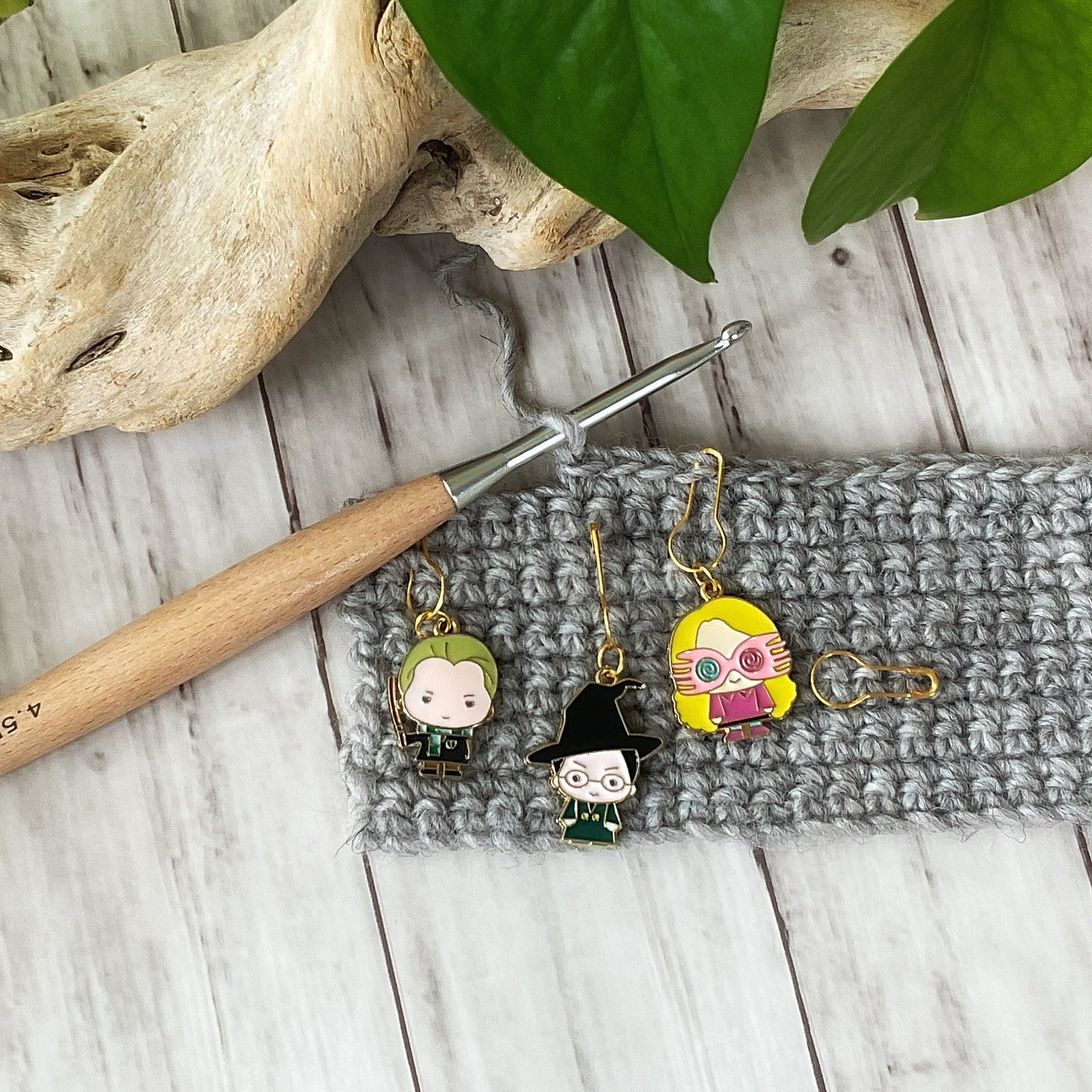 WITCH and WIZARD School Professor and students knit + crochet stitch markers + storage jar w/lid + 1 free additional surprise stitch marker