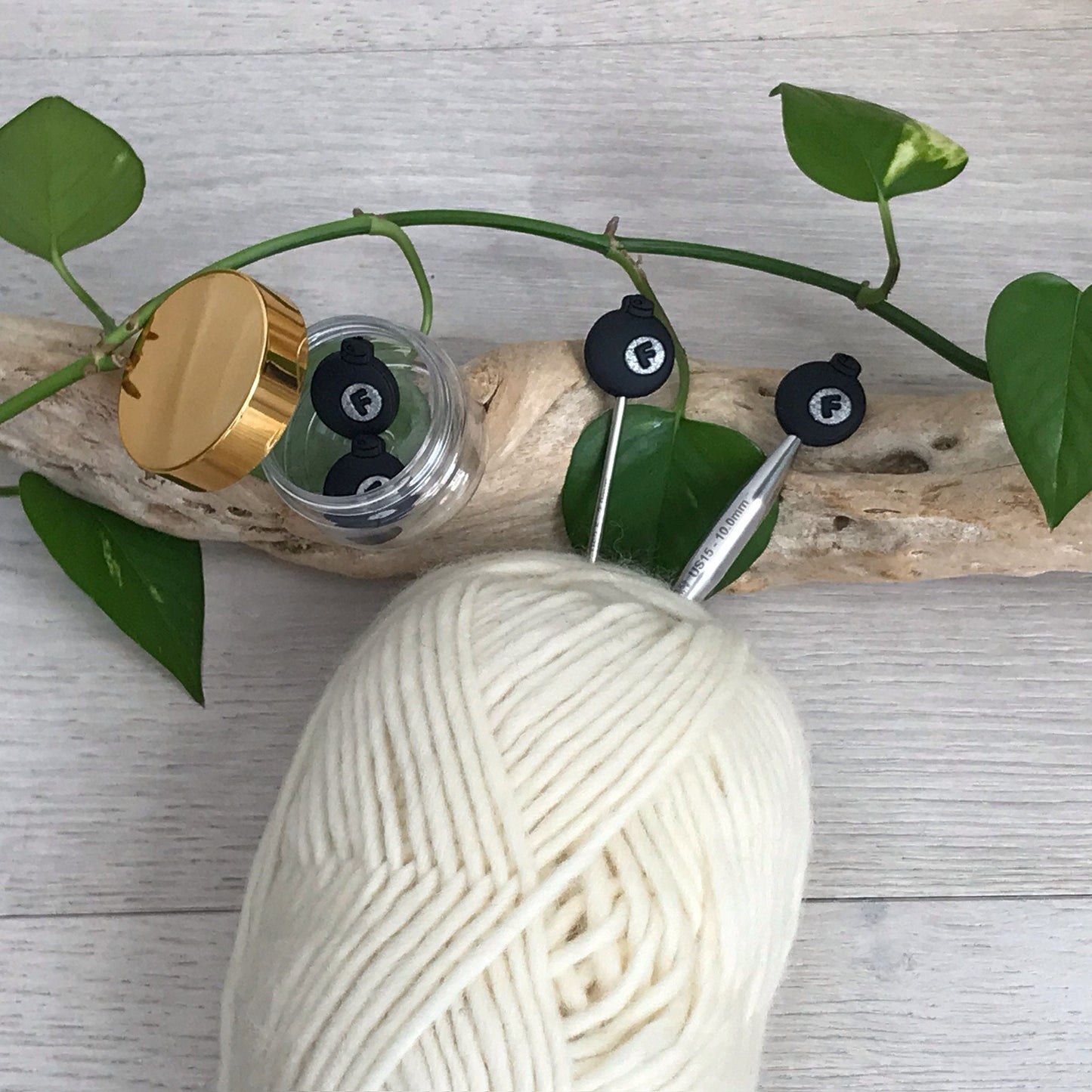 DONT DROP THE F Bomb, set of 2 funny knitting needle stitch stoppers/ crochet hook accessory, For knitter + crocheter, pun loving knitter
