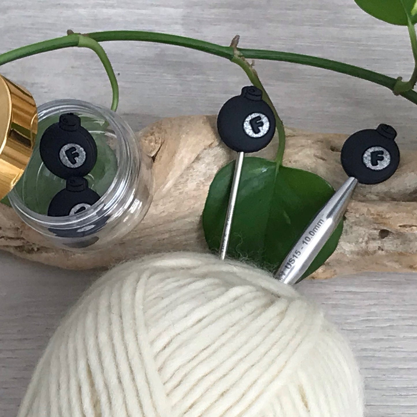 DONT DROP THE F Bomb, set of 2 funny knitting needle stitch stoppers/ crochet hook accessory, For knitter + crocheter, pun loving knitter