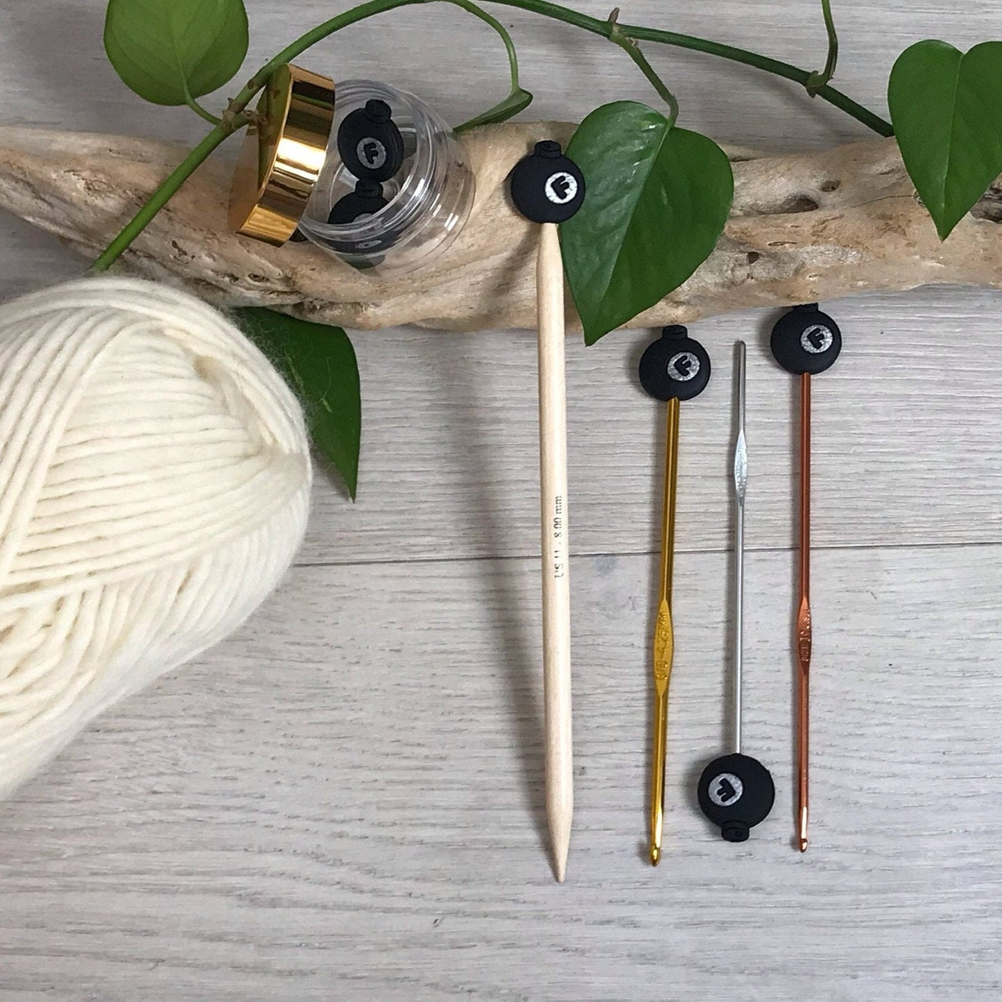 DONT DROP THE F Bomb, set of 2 funny knitting needle stitch stoppers/ crochet hook accessory, For knitter + crocheter, pun loving knitter