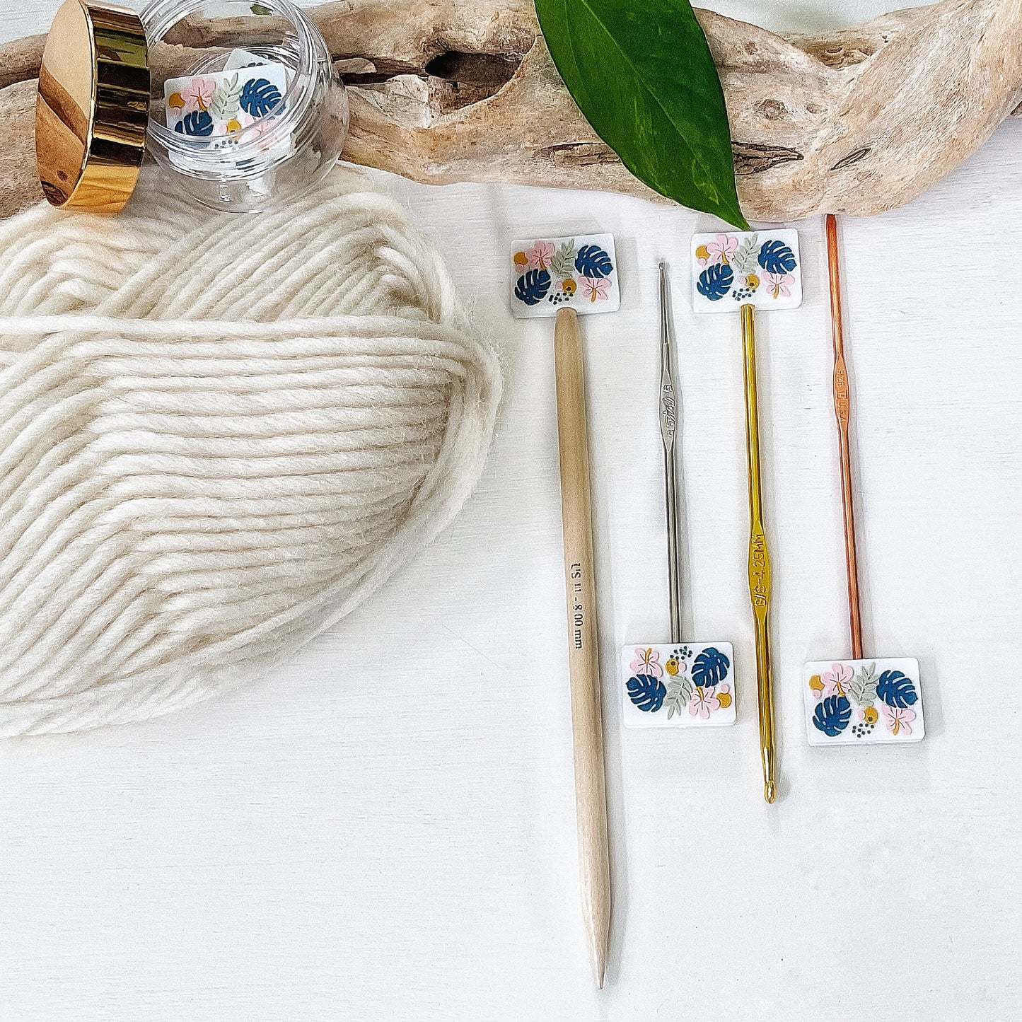 FLOWERS, LEAVES + BERRIES Stitch Stoppers, Spring + Summer any time of the year, Fun gift for Knitters or crocheters, keeps stitches safe