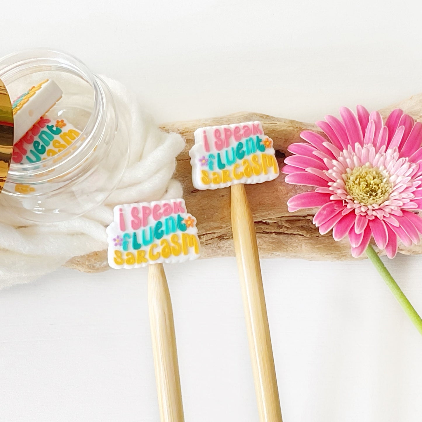 I SPEAK FLUENT SARCASM Stitch Stoppers, Multicolored Fun Pun 4 any time of the year, Fun gift for Knitters or crocheters, keep stitches safe