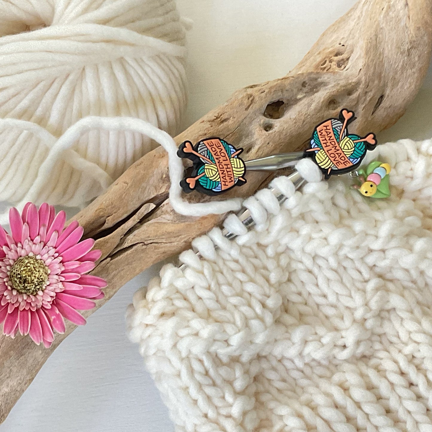 HANDMADE WITH LOVE, Knitting hearts Stitch Stoppers, Fun gift for Knitters or crocheters, keep stitches safe,