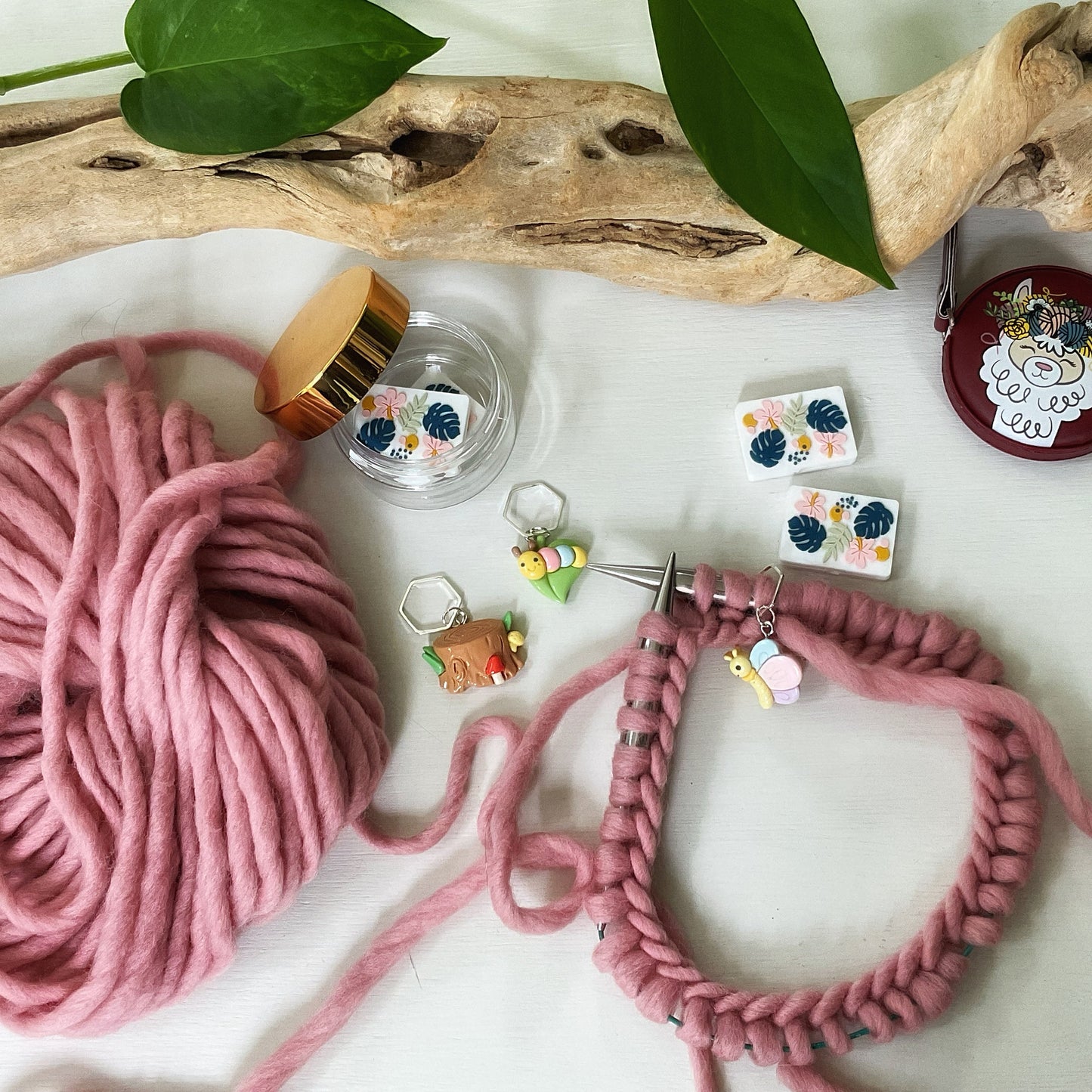 FLOWERS, LEAVES + BERRIES Stitch Stoppers, Spring + Summer any time of the year, Fun gift for Knitters or crocheters, keeps stitches safe