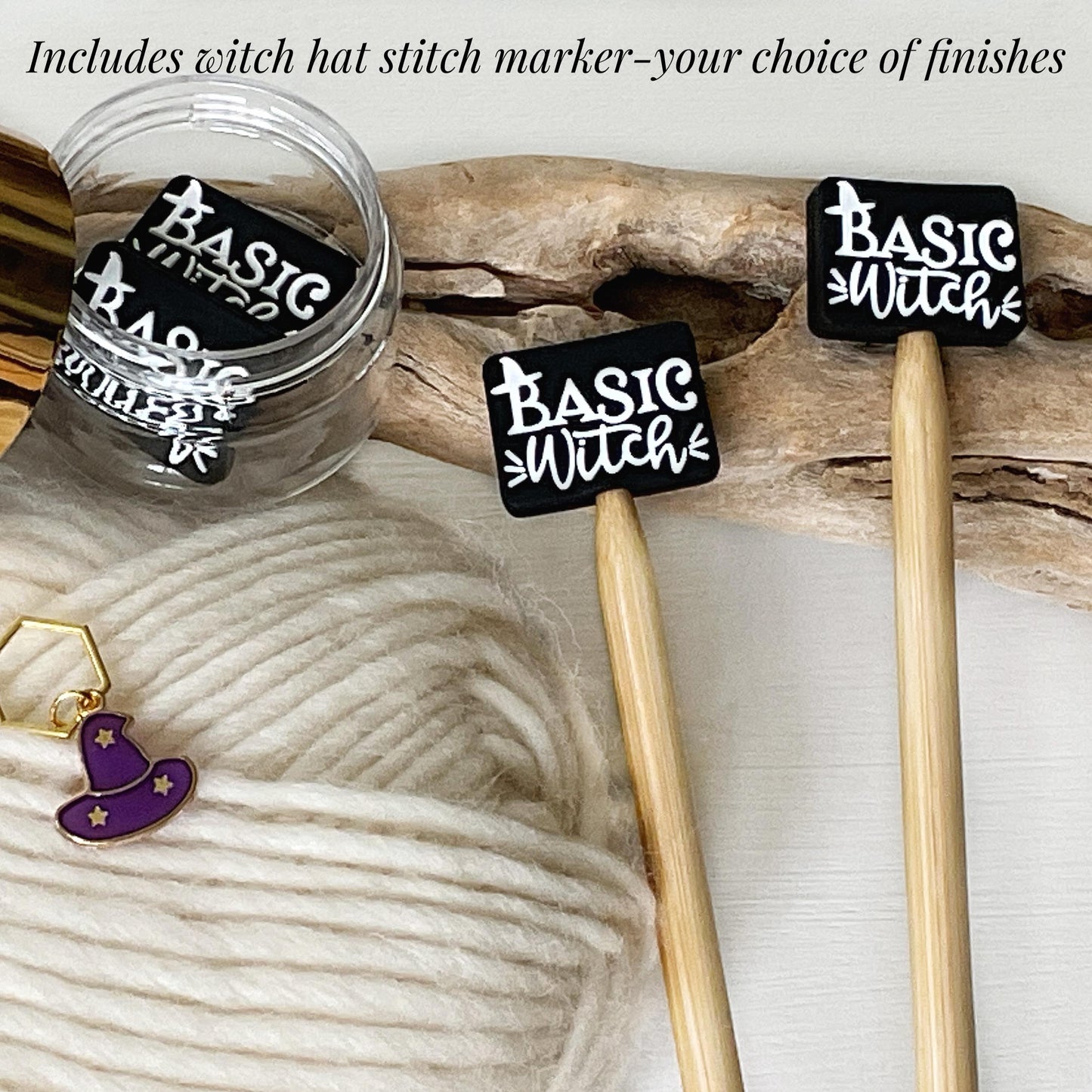 BASIC WITCH stitch stoppers + Witch Hat stitch marker, Magic for Halloween or any time, Fun for Knitters or crocheters, keeps stitches safe