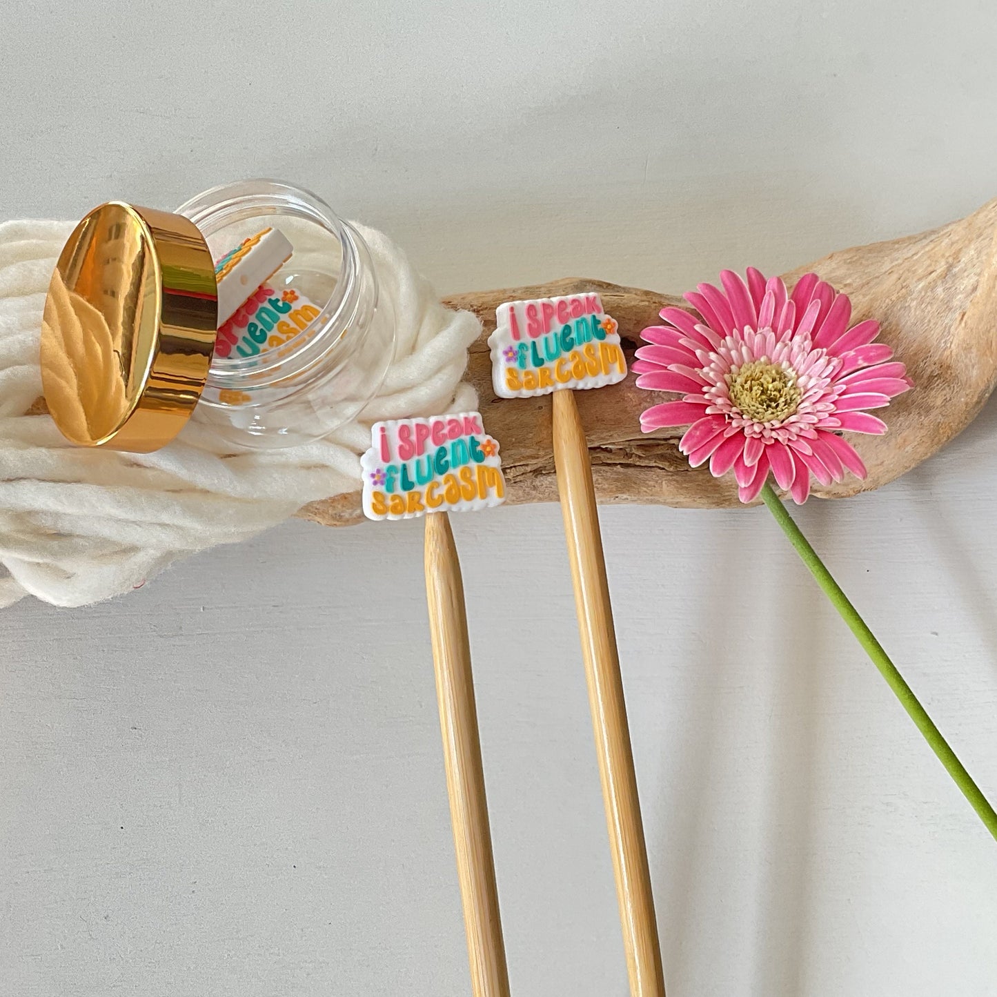 I SPEAK FLUENT SARCASM Stitch Stoppers, Multicolored Fun Pun 4 any time of the year, Fun gift for Knitters or crocheters, keep stitches safe
