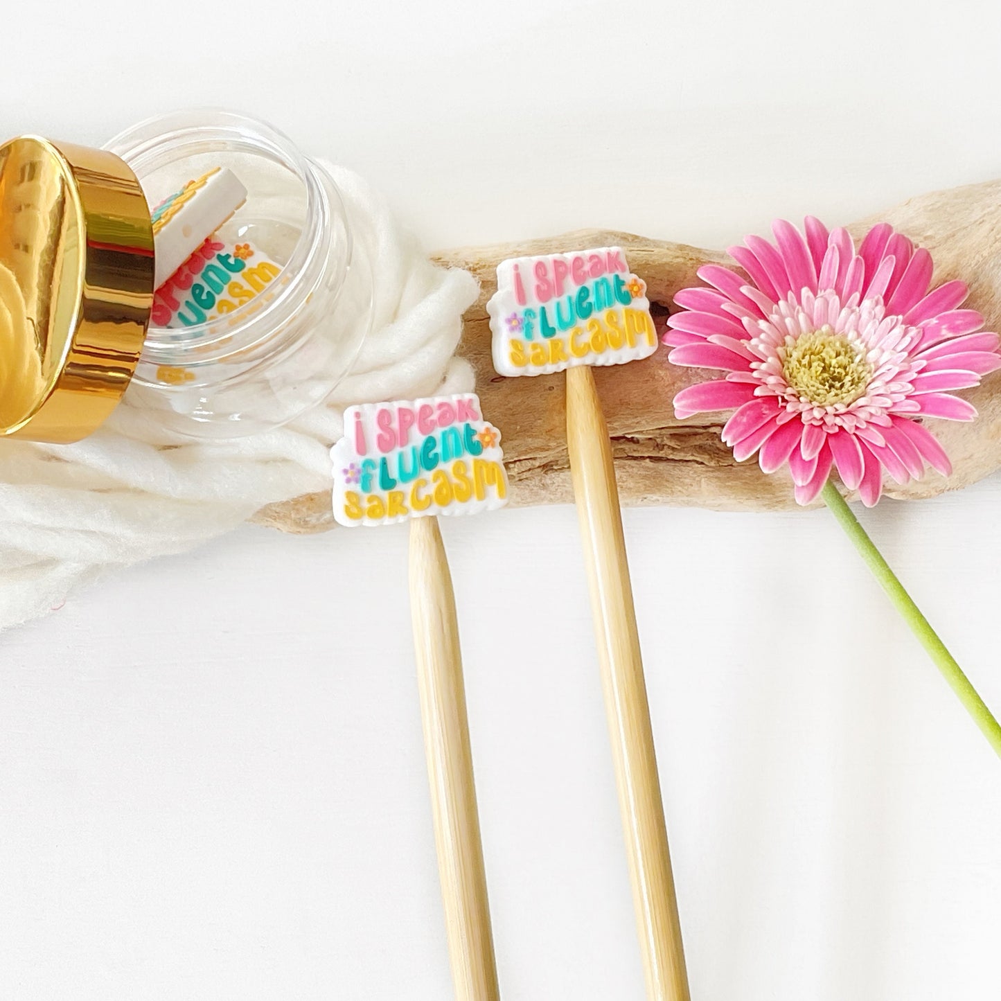 I SPEAK FLUENT SARCASM Stitch Stoppers, Multicolored Fun Pun 4 any time of the year, Fun gift for Knitters or crocheters, keep stitches safe