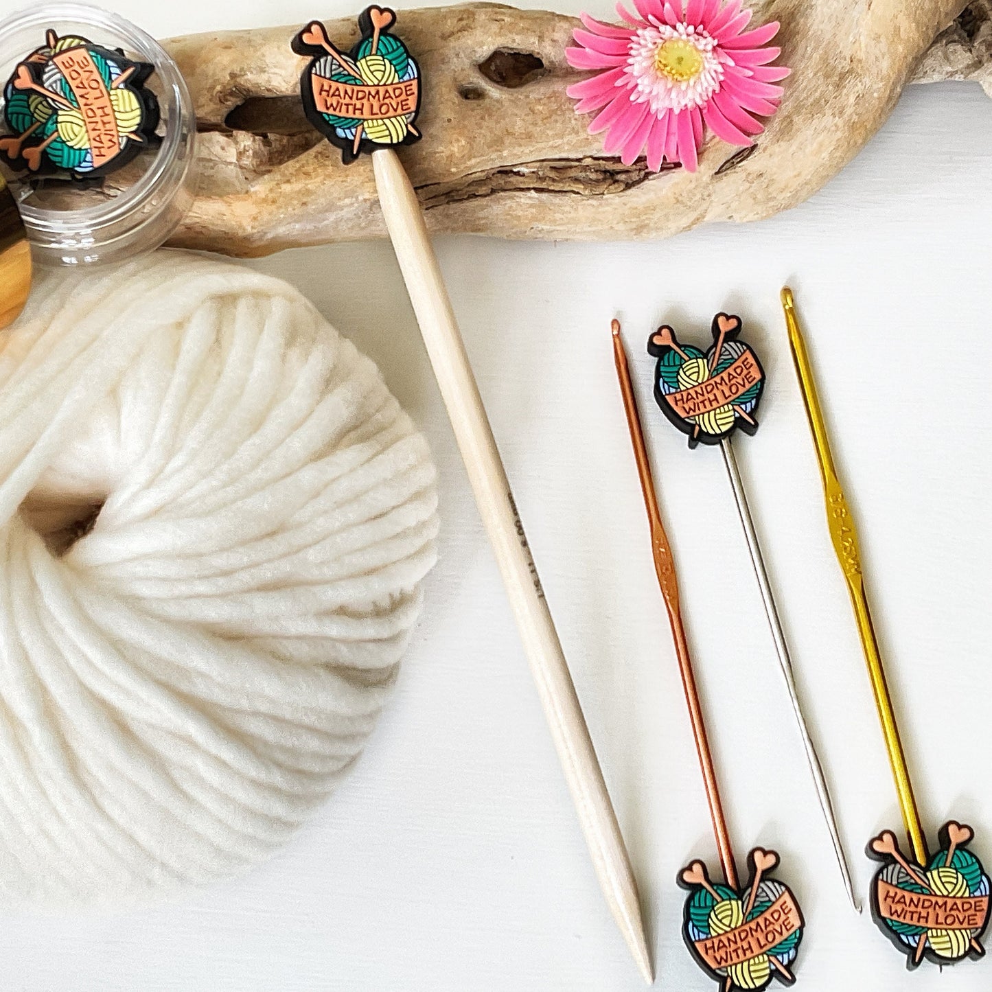 HANDMADE WITH LOVE, Knitting hearts Stitch Stoppers, Fun gift for Knitters or crocheters, keep stitches safe,
