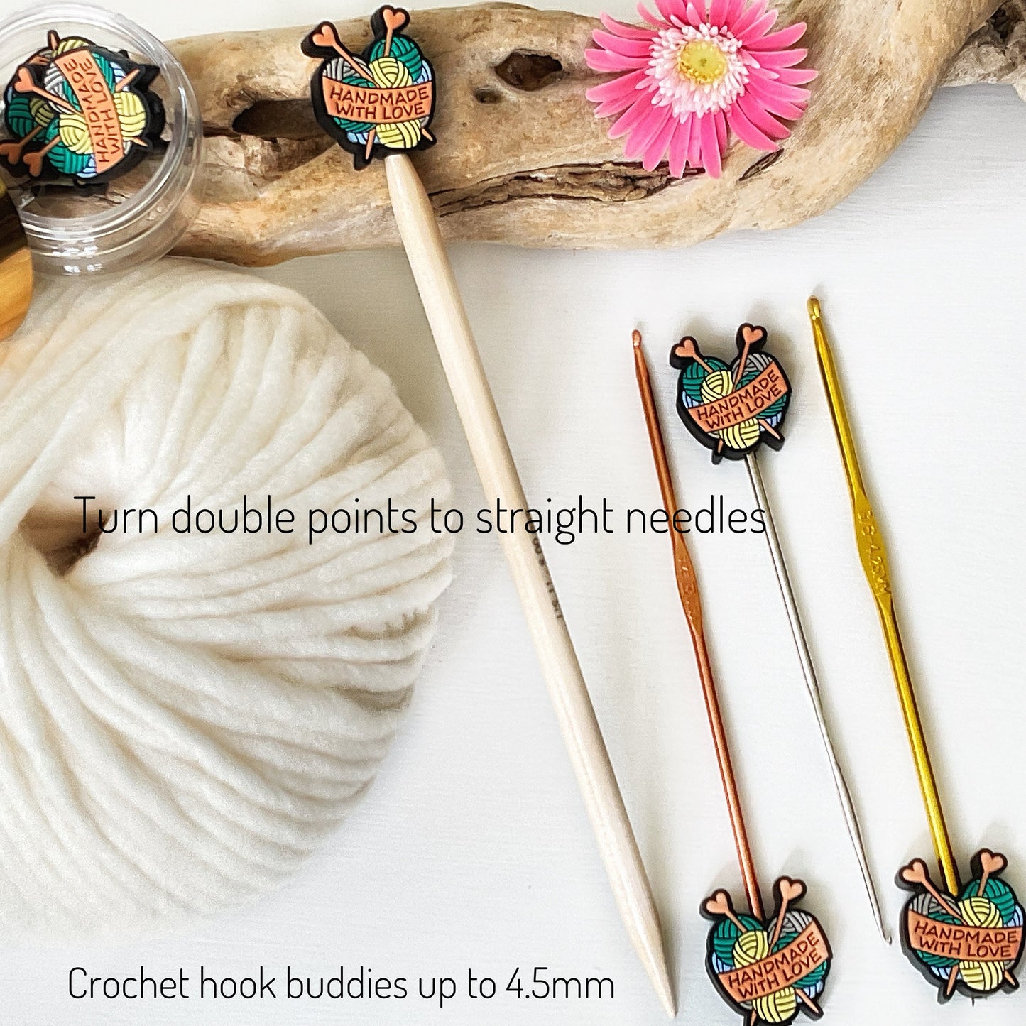 HANDMADE WITH LOVE, Knitting hearts Stitch Stoppers, Fun gift for Knitters or crocheters, keep stitches safe,