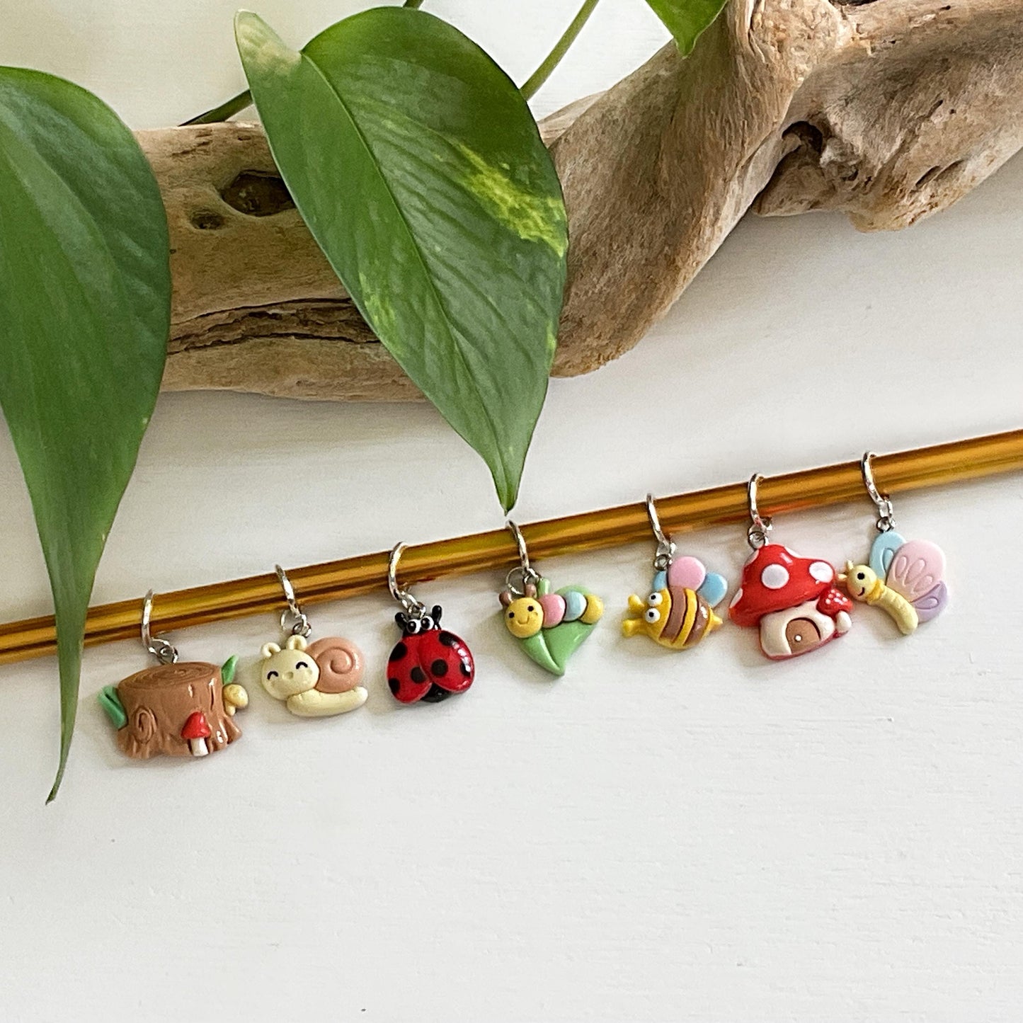 INTO THE FOREST Stitch Markers build your personal set of 1,3,5 or 7, choose your findings knit + crochet, 5 or 7 includes free elegant jar