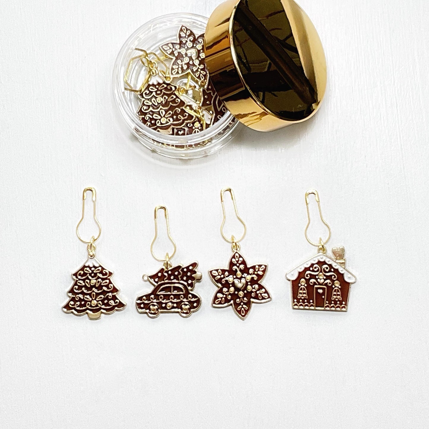 Set of 4 stitch markers, KNIT or CROCHET funny black CAT enamel markers + storage jar + lid, row markers, fun cat antics progress keepers