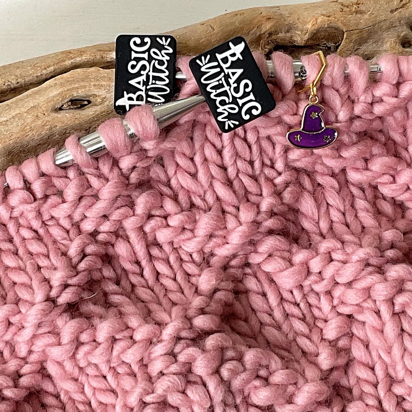 BASIC WITCH stitch stoppers + Witch Hat stitch marker, Magic for Halloween or any time, Fun for Knitters or crocheters, keeps stitches safe