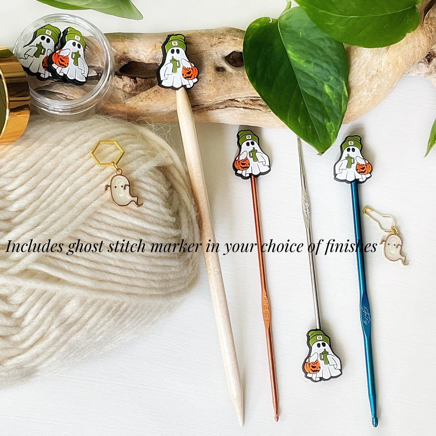 TRICK or TREAT GHOST stitch stoppers + ghost stitch marker, Magic 4 Halloween or any time, Fun for Knitters + crocheters, keep stitches safe