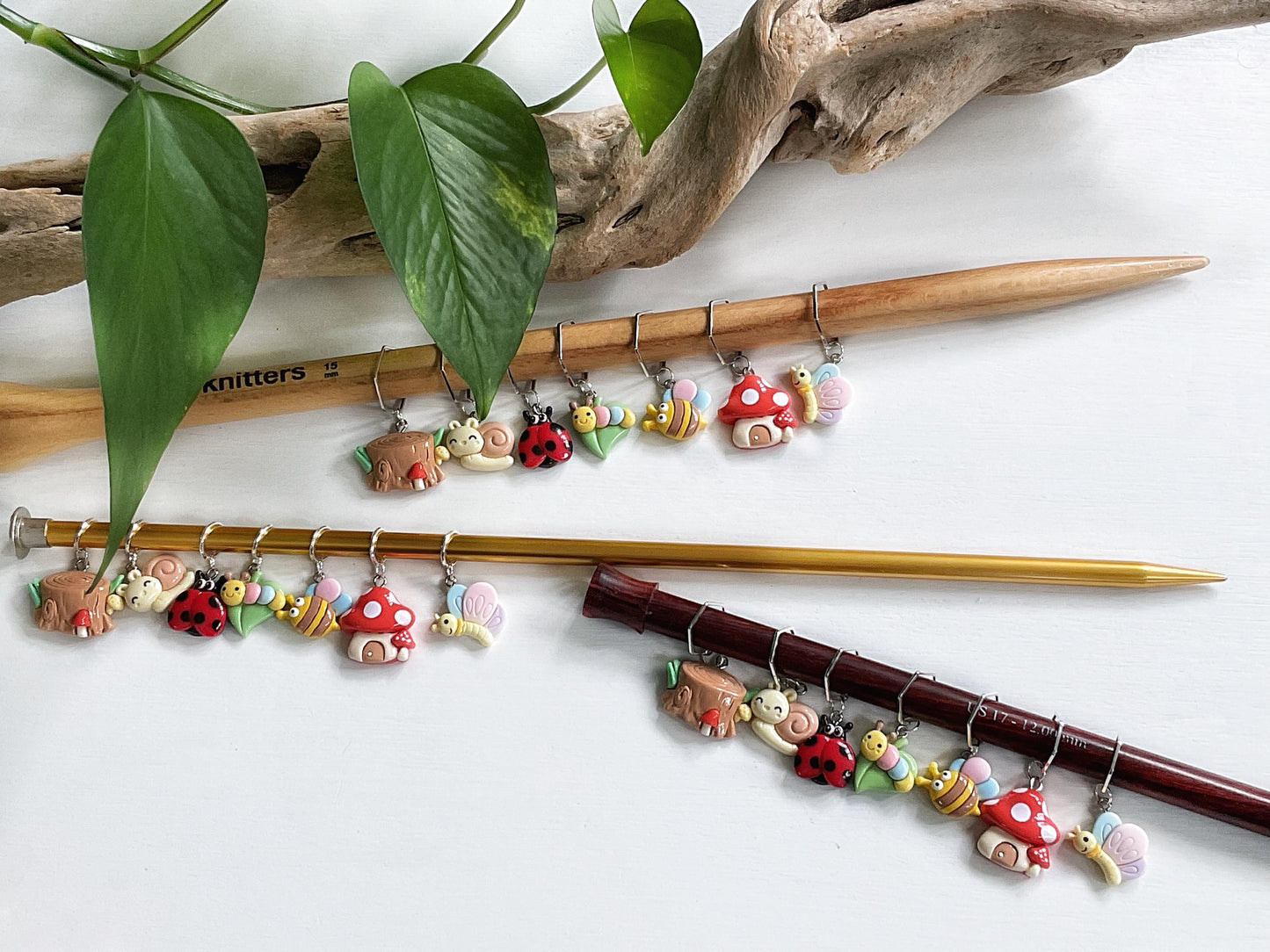 INTO THE FOREST Stitch Markers build your personal set of 1,3,5 or 7, choose your findings knit + crochet, 5 or 7 includes free elegant jar