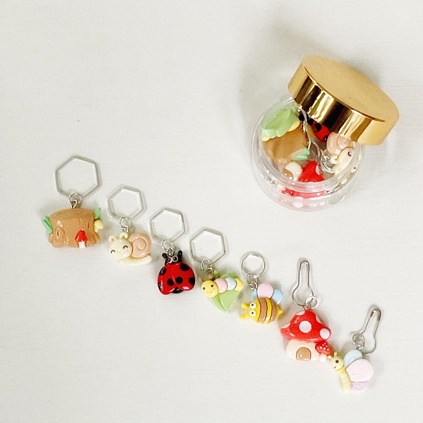 INTO THE FOREST Stitch Markers build your personal set of 1,3,5 or 7, choose your findings knit + crochet, 5 or 7 includes free elegant jar