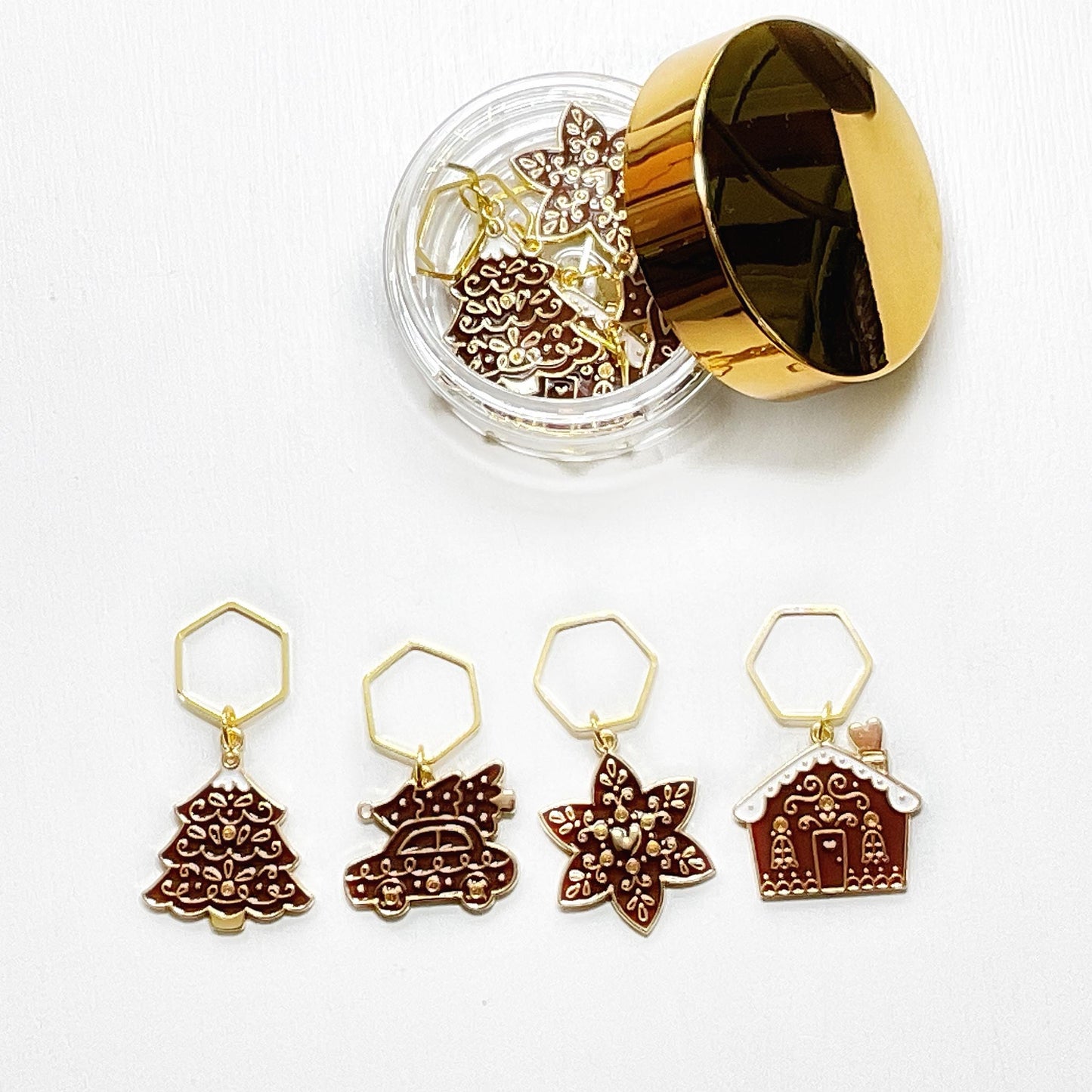 Set of 4 stitch markers, KNIT or CROCHET funny black CAT enamel markers + storage jar + lid, row markers, fun cat antics progress keepers