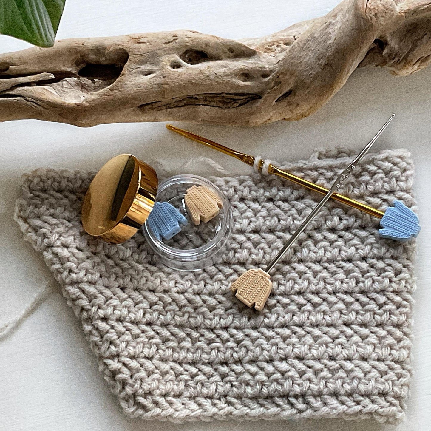 CABLE KNIT SWEATER set of 2 stitch stoppers celebrate Sweater Weather keep your stitches safe, knitting needle point protectors Blue + Cream