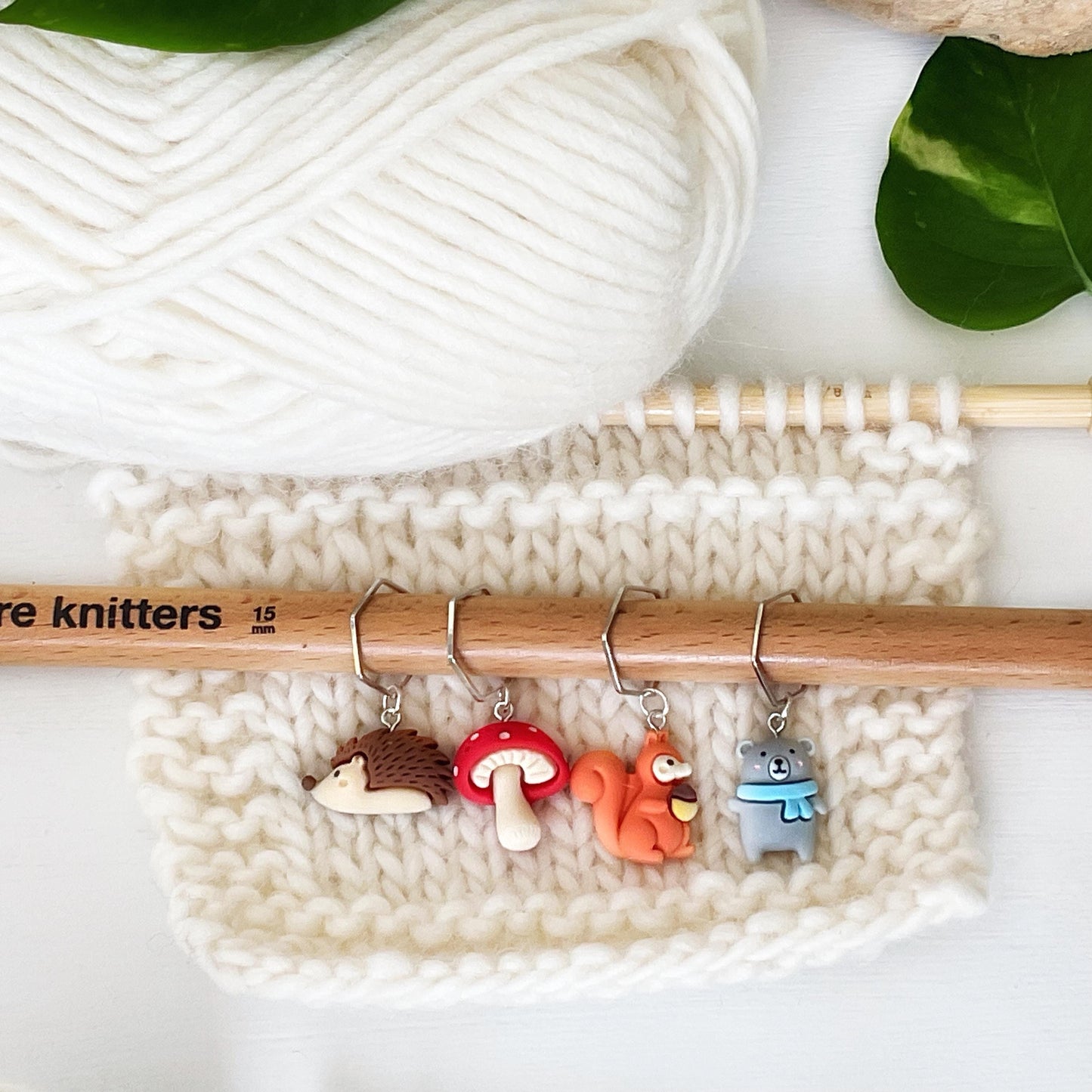 Hedgehogs and Squirrels and Bears, oh my! And Mushrooms stitch markers for knit or crochet + storage jar w/ lid
