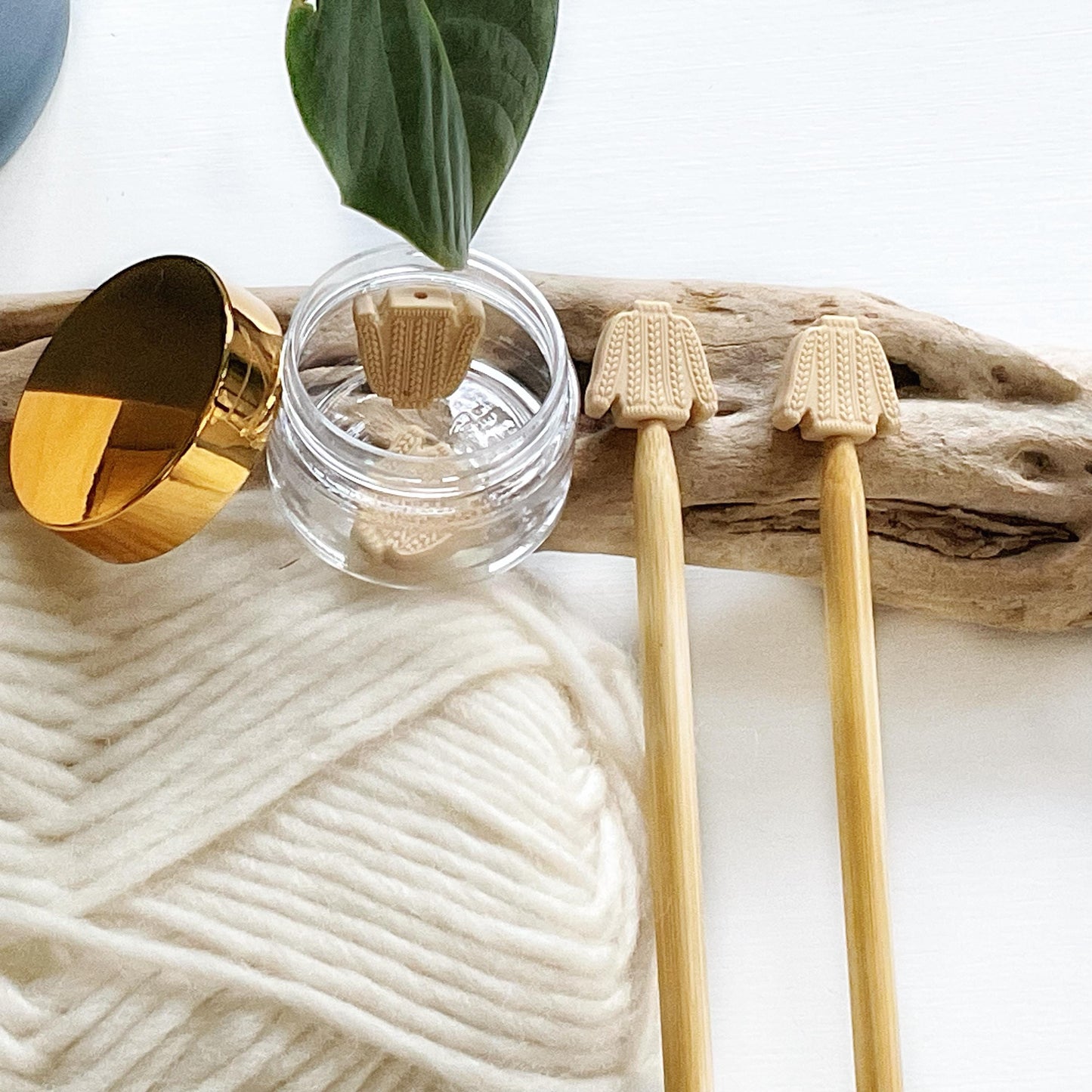 CABLE KNIT SWEATER set of 2 stitch stoppers celebrate Sweater Weather keep your stitches safe, knitting needle point protectors Blue + Cream