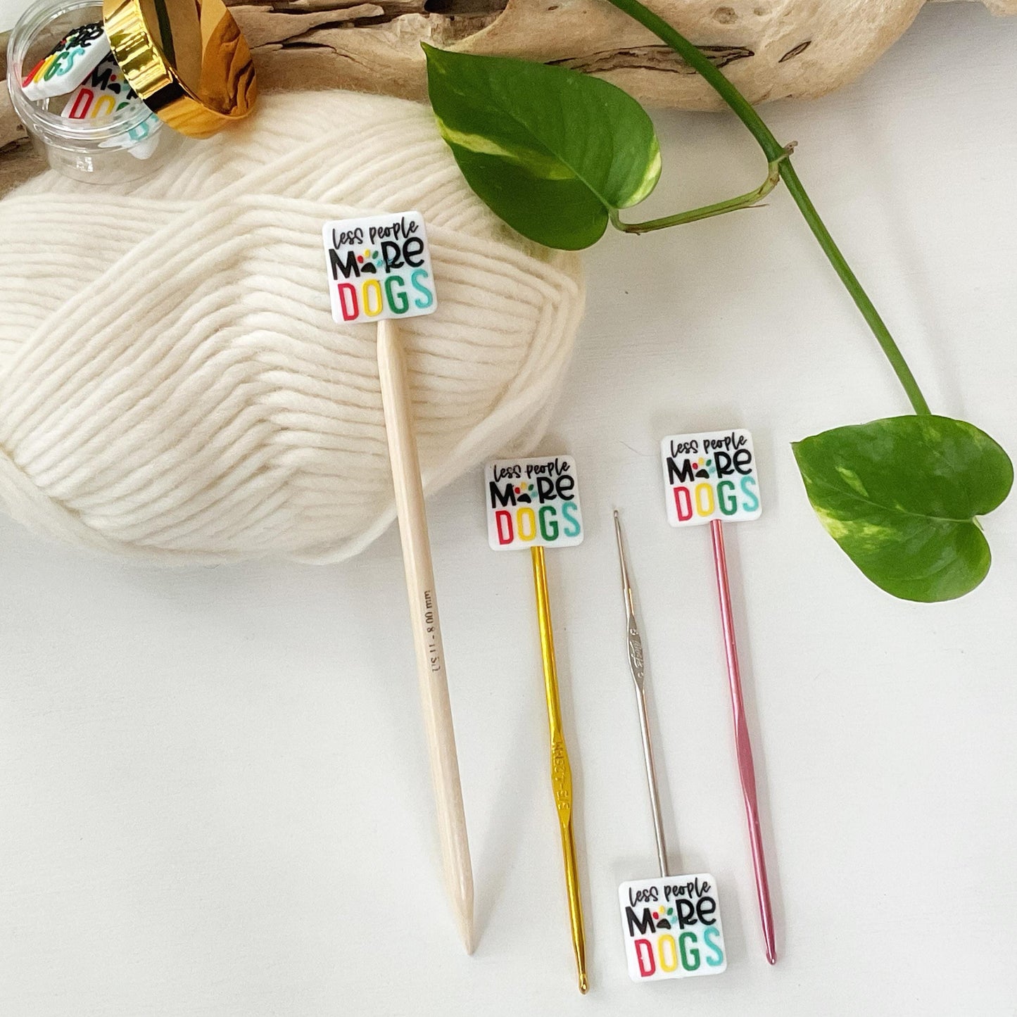Less People, MORE DOGS knitting needle point protectors for knitting dog lovers, Fun for Knitters or crocheters, Dog stitch stoppers