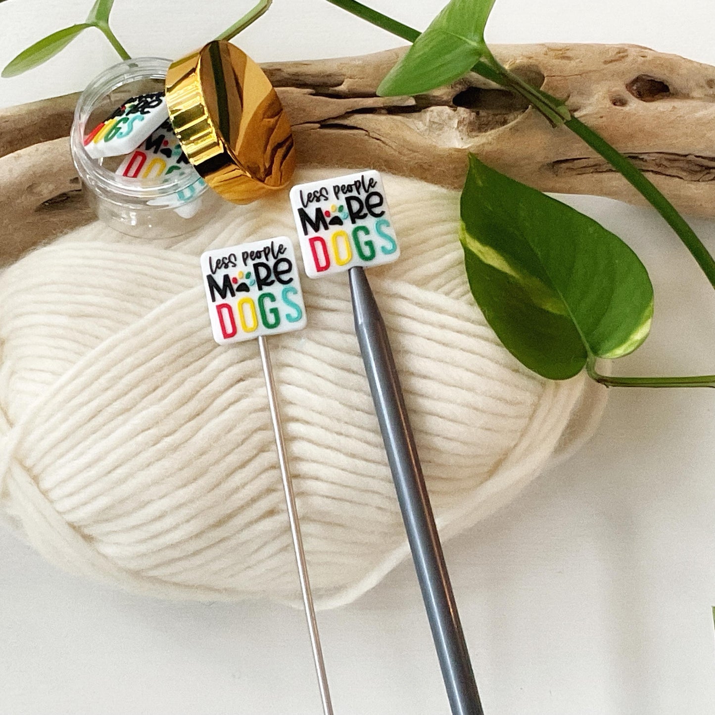 Less People, MORE DOGS knitting needle point protectors for knitting dog lovers, Fun for Knitters or crocheters, Dog stitch stoppers