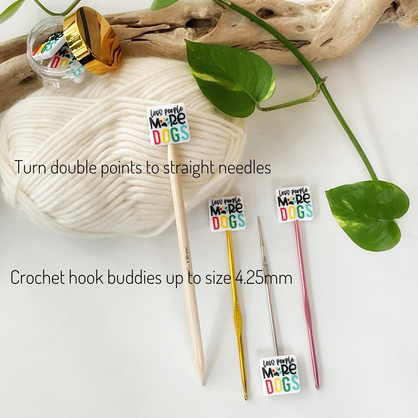Less People, MORE DOGS knitting needle point protectors for knitting dog lovers, Fun for Knitters or crocheters, Dog stitch stoppers