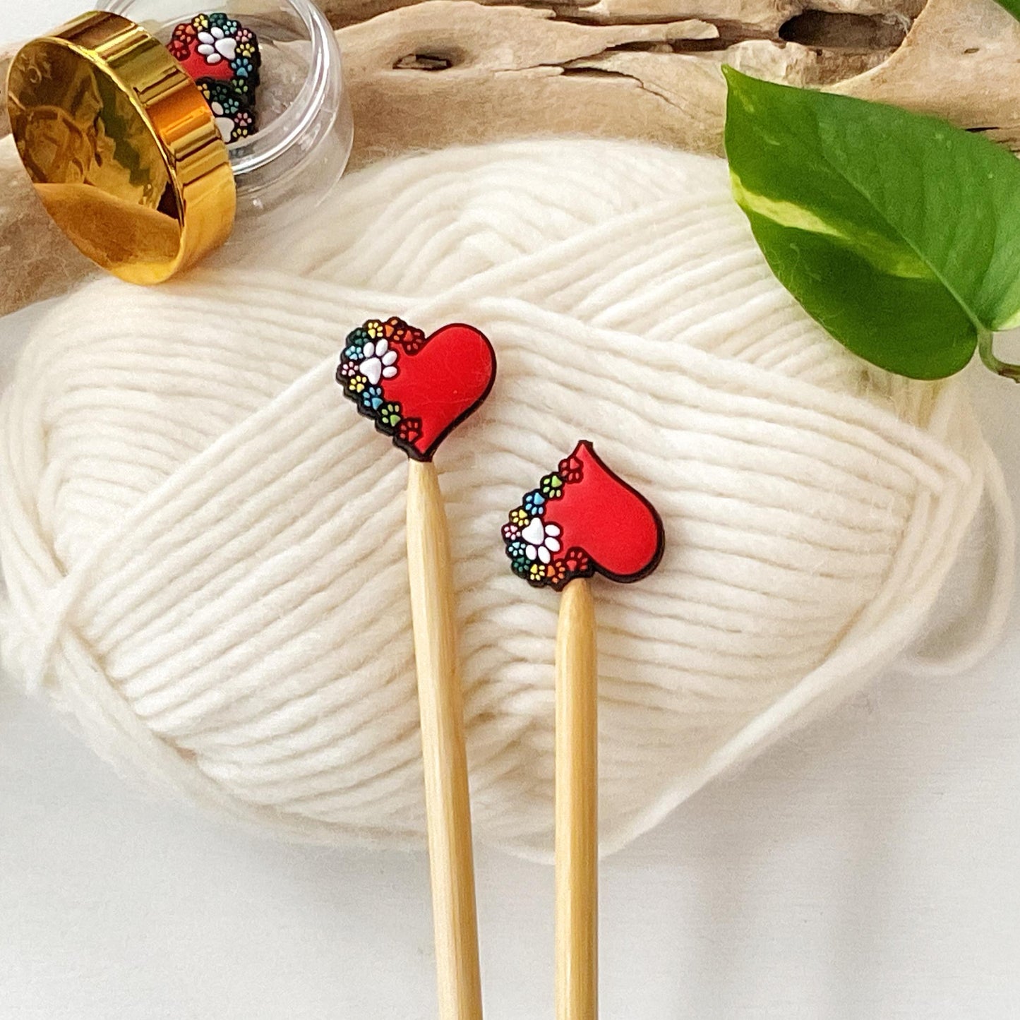 PAW PRINTS across my HEART, knitting needle point protectors for dog + cat lovers, crochet hook buddies, show love for your pets