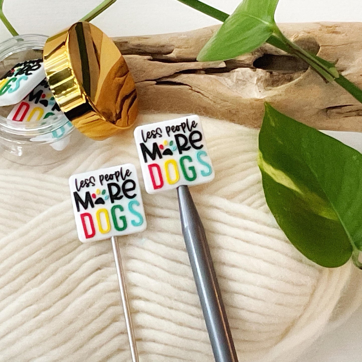 Less People, MORE DOGS knitting needle point protectors for knitting dog lovers, Fun for Knitters or crocheters, Dog stitch stoppers