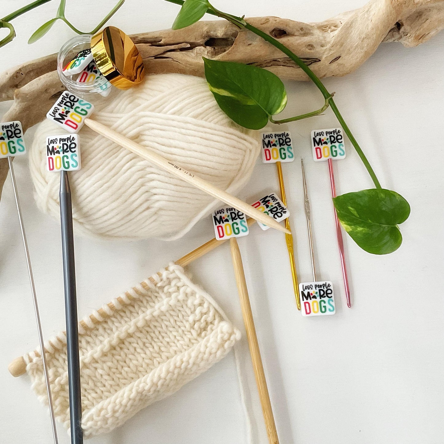 Less People, MORE DOGS knitting needle point protectors for knitting dog lovers, Fun for Knitters or crocheters, Dog stitch stoppers