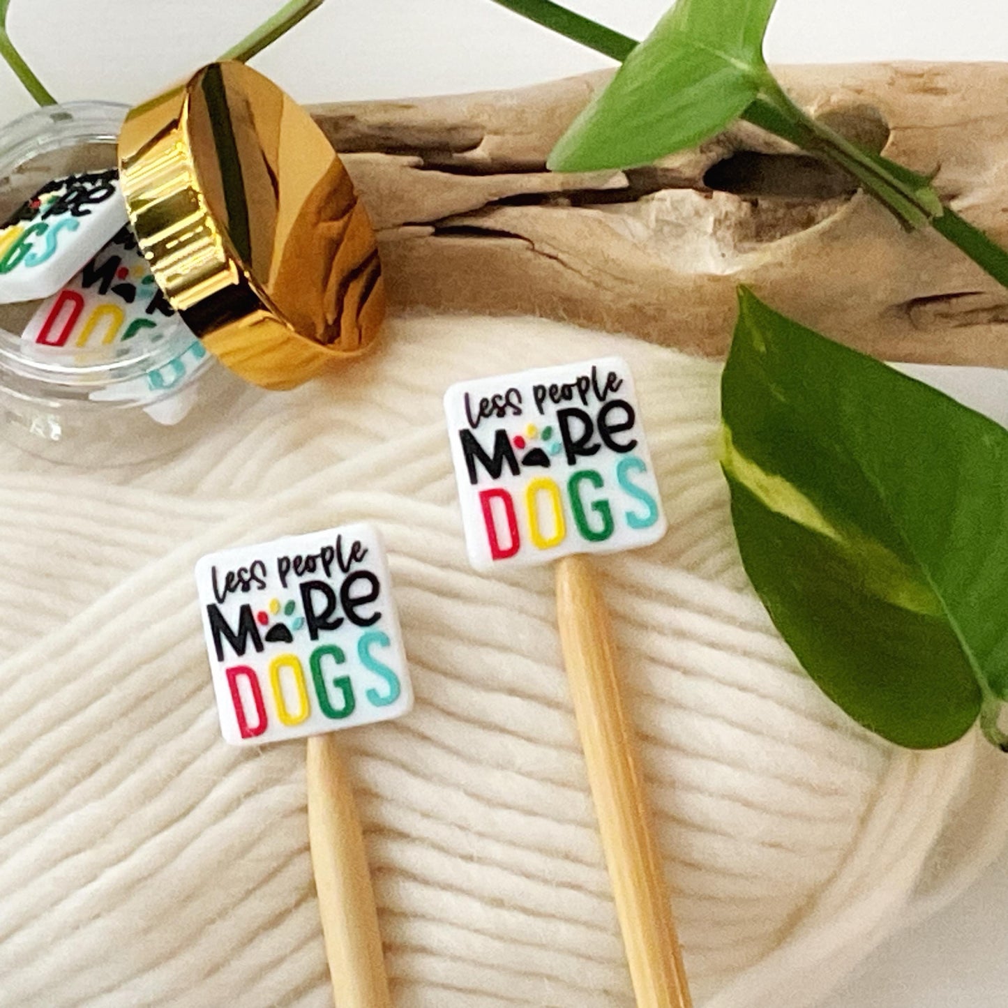 Less People, MORE DOGS knitting needle point protectors for knitting dog lovers, Fun for Knitters or crocheters, Dog stitch stoppers