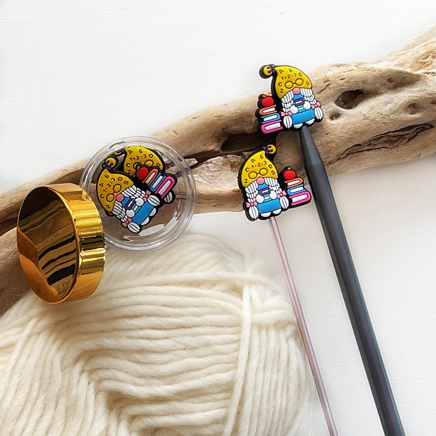 TEACHER + STUDENT GNOME set of 2 stitch stoppers Celebrate our superstar teachers + keep your stitches safe knitting needle point protectors