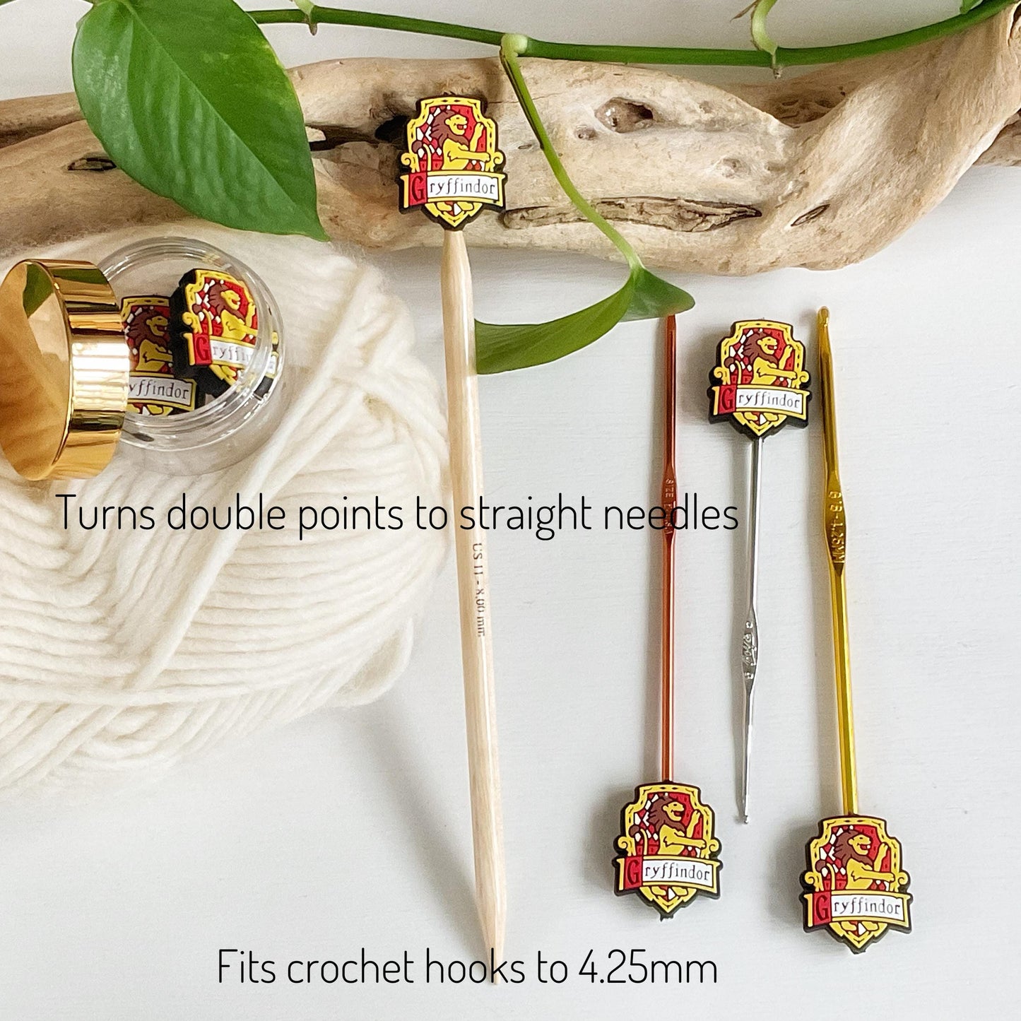 WIZARDING School HOUSE SHIELDS, Set of 2 Knitting Stitch Stoppers Crochet Hook buddies knitting needle point protectors