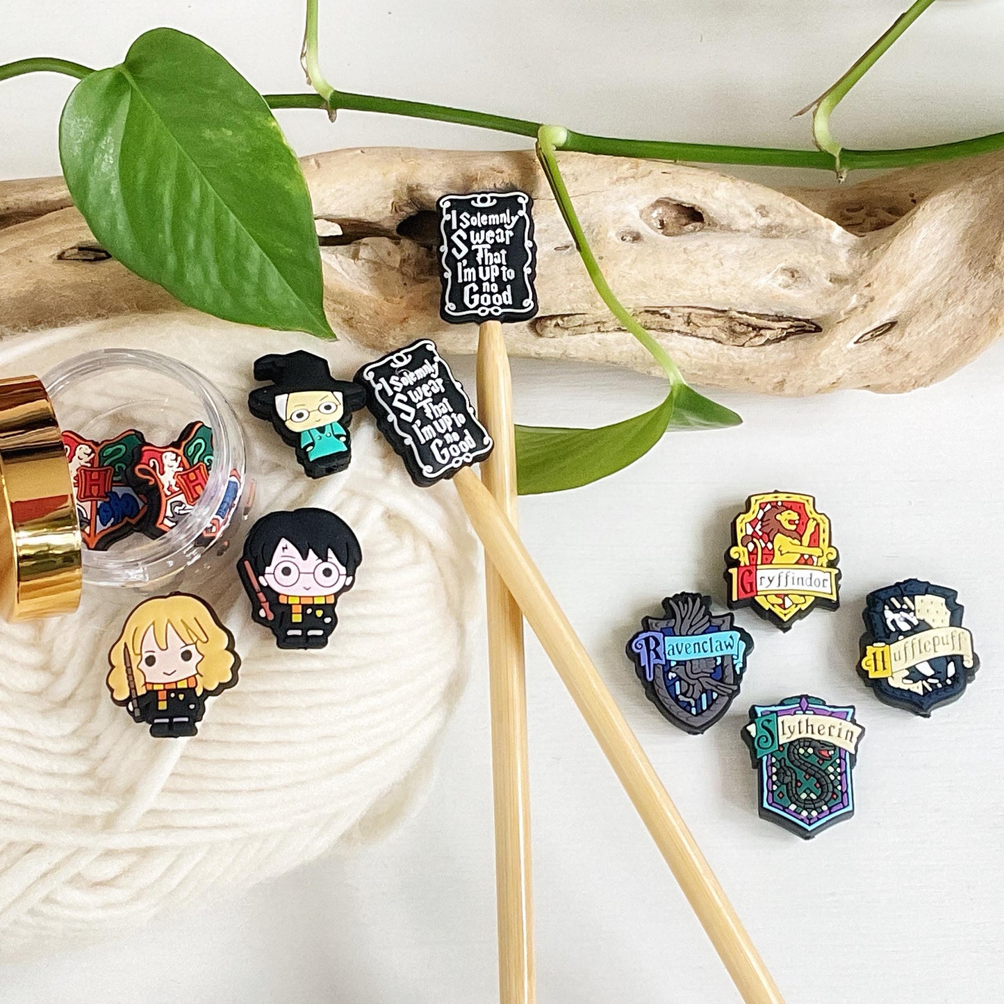 WIZARDING SCHOOL SHIELD, Set of 2 knitting needle point protectors, Crochet Hook buddies, put your knitting down & keep your stitches safe
