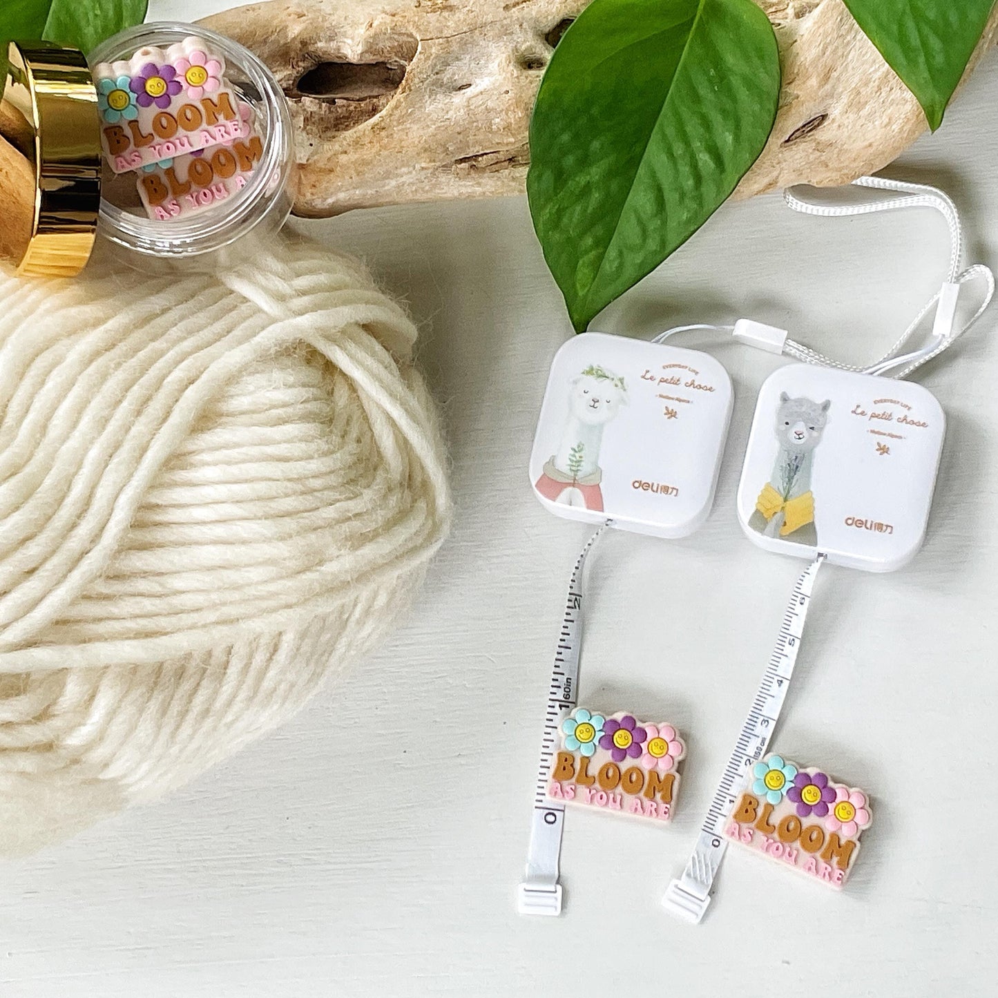 BLOOM as YOU ARE Funky seventies style reminder w/smiley face flowers, Set of 2 knitting needle point protectors, keep stitches safe