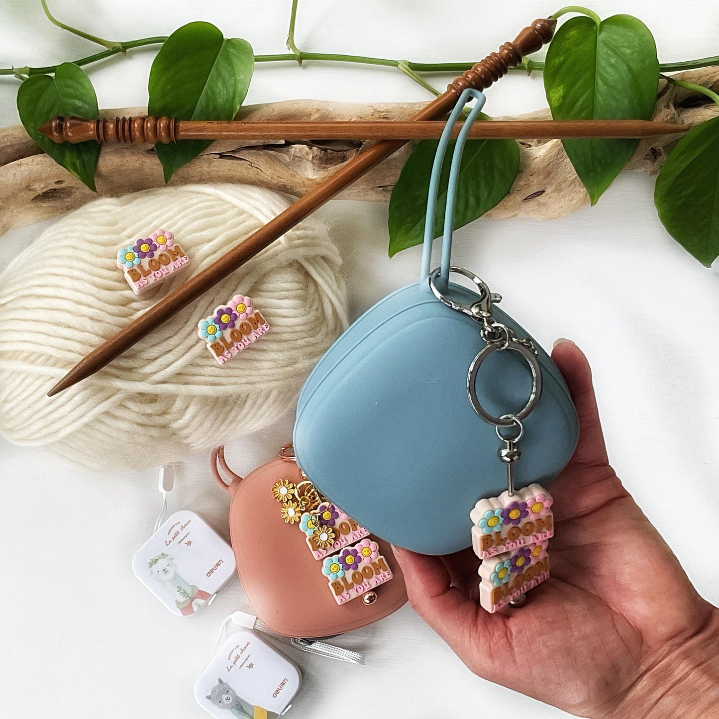 Notions Pouch perfect for knitters or crocheters, Colorful Maker Supply Holders, 6 color options, Easily attaches to project bag,
