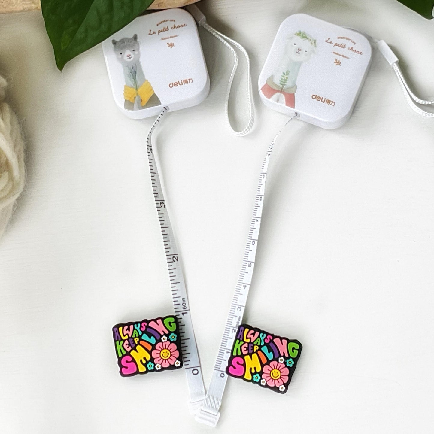 ALWAYS KEEP SMILING Funky seventies style colorful reminder w/smiling flowers, Set of 2 knitting needle point protectors, keep stitches safe