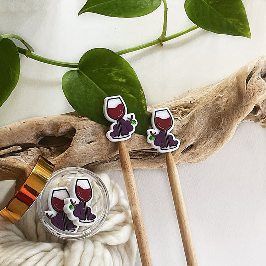 Knitting Stitch Stoppers, CHEERS glass of RED and WHITE wine stitch stoppers, Toast, white and red wine Set of 2 knitting needle point protectors