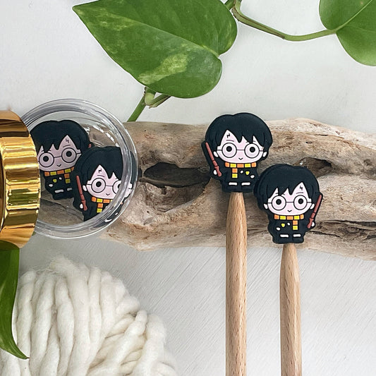 Wizard Knitting Stitch Stoppers, Lighting Scar Boy Wizard, Set of 2 knitting needle point protectors, Wizard School student