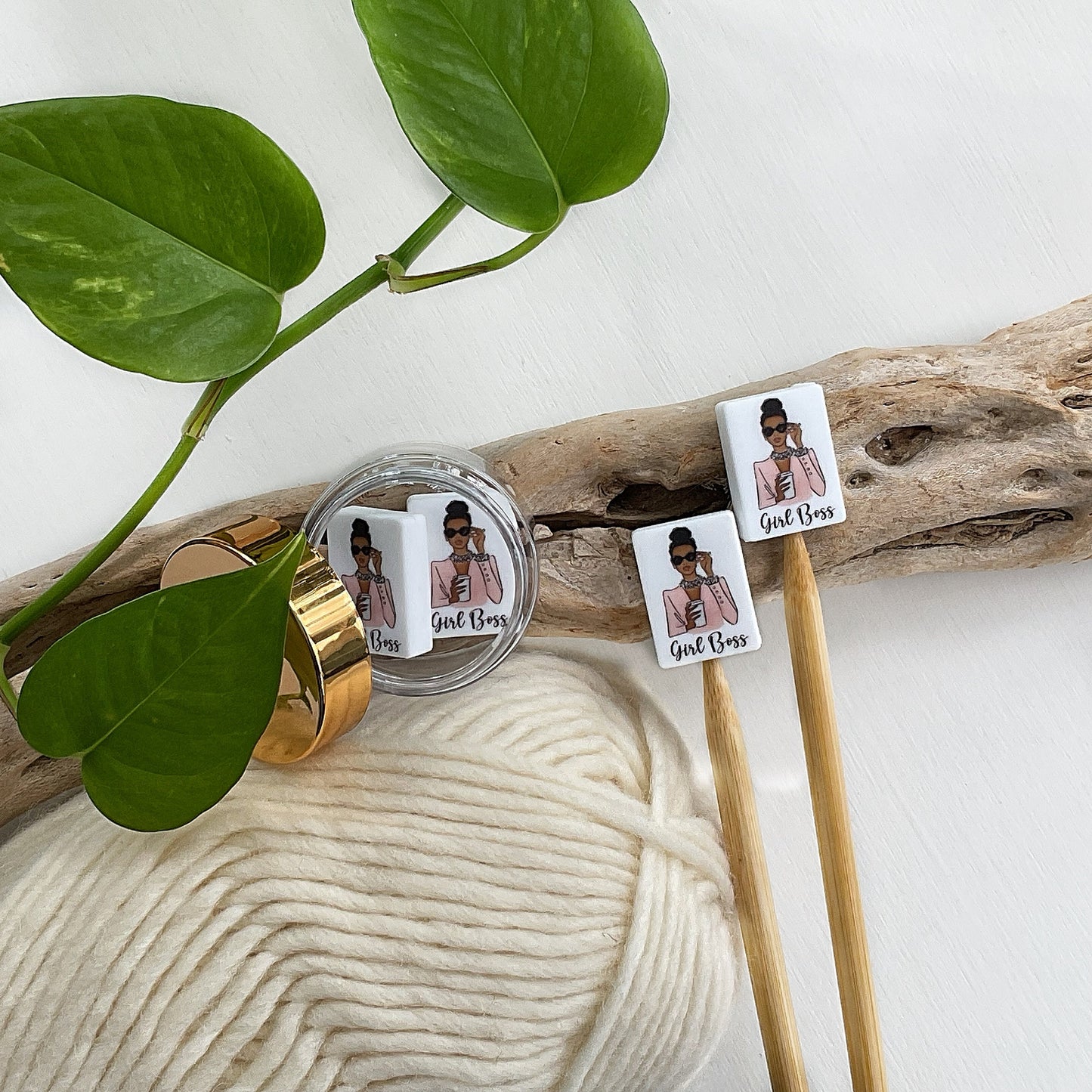 Boss Babe, Stitch Stoppers, Female boss, women in charge, Set of 2 knitting needle point protectors, stitch keepers, stitch stoppers