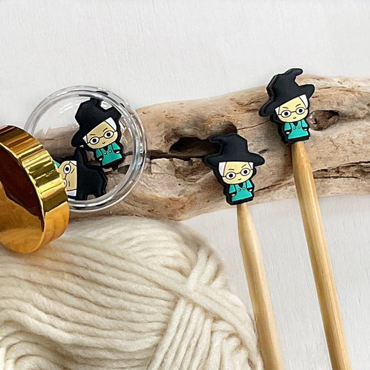 Wizard School Professor M,  Wizard Knitting Stitch Stoppers, Wizard Teacher, Set of 2 shaped knitting needle point protectors
