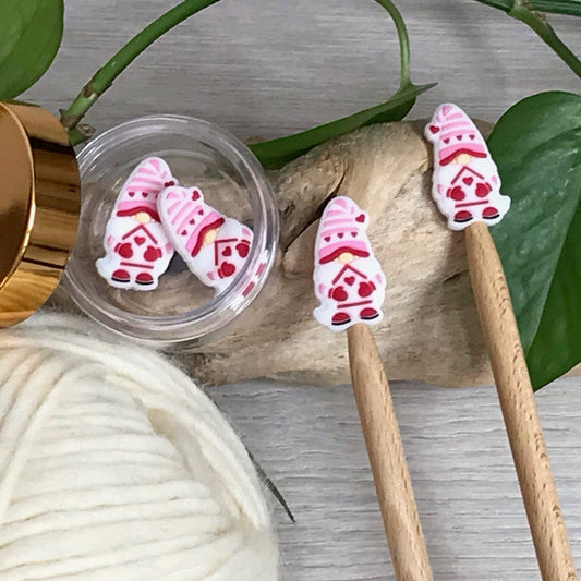 HEALTHY HEART GNOME, set of 2 knitting needle stitch stoppers/ crochet hook accessory, For knitter + crocheter, Love Womens Healthy Heart