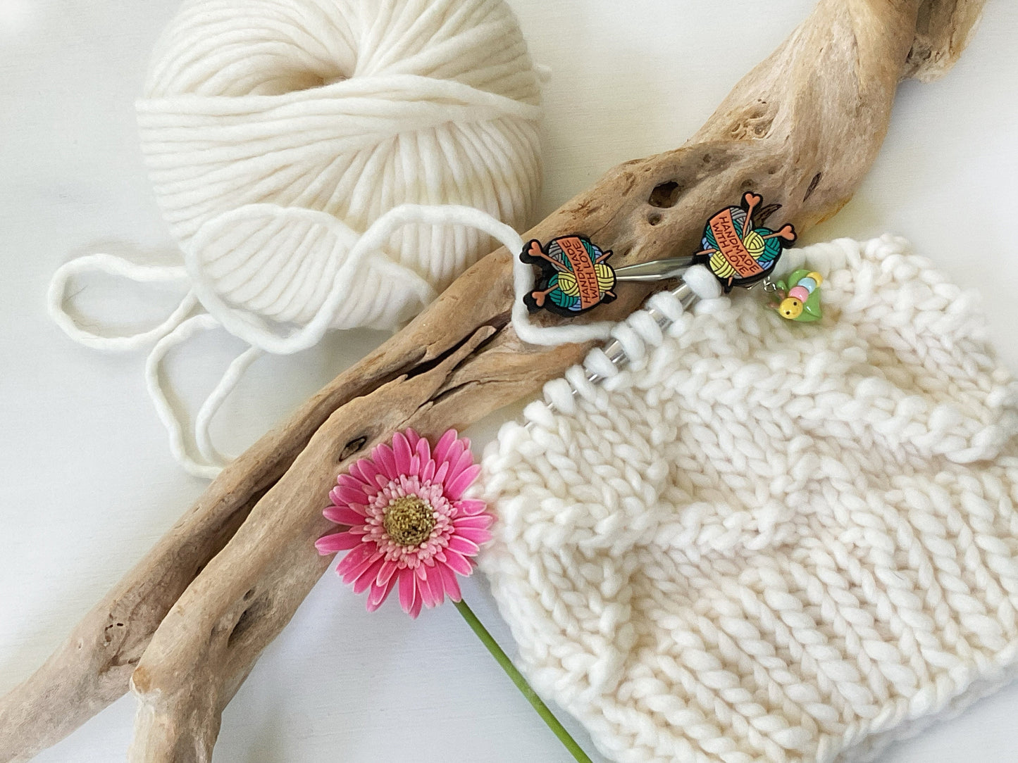 HANDMADE WITH LOVE, Knitting hearts Stitch Stoppers, Fun gift for Knitters or crocheters, keep stitches safe,